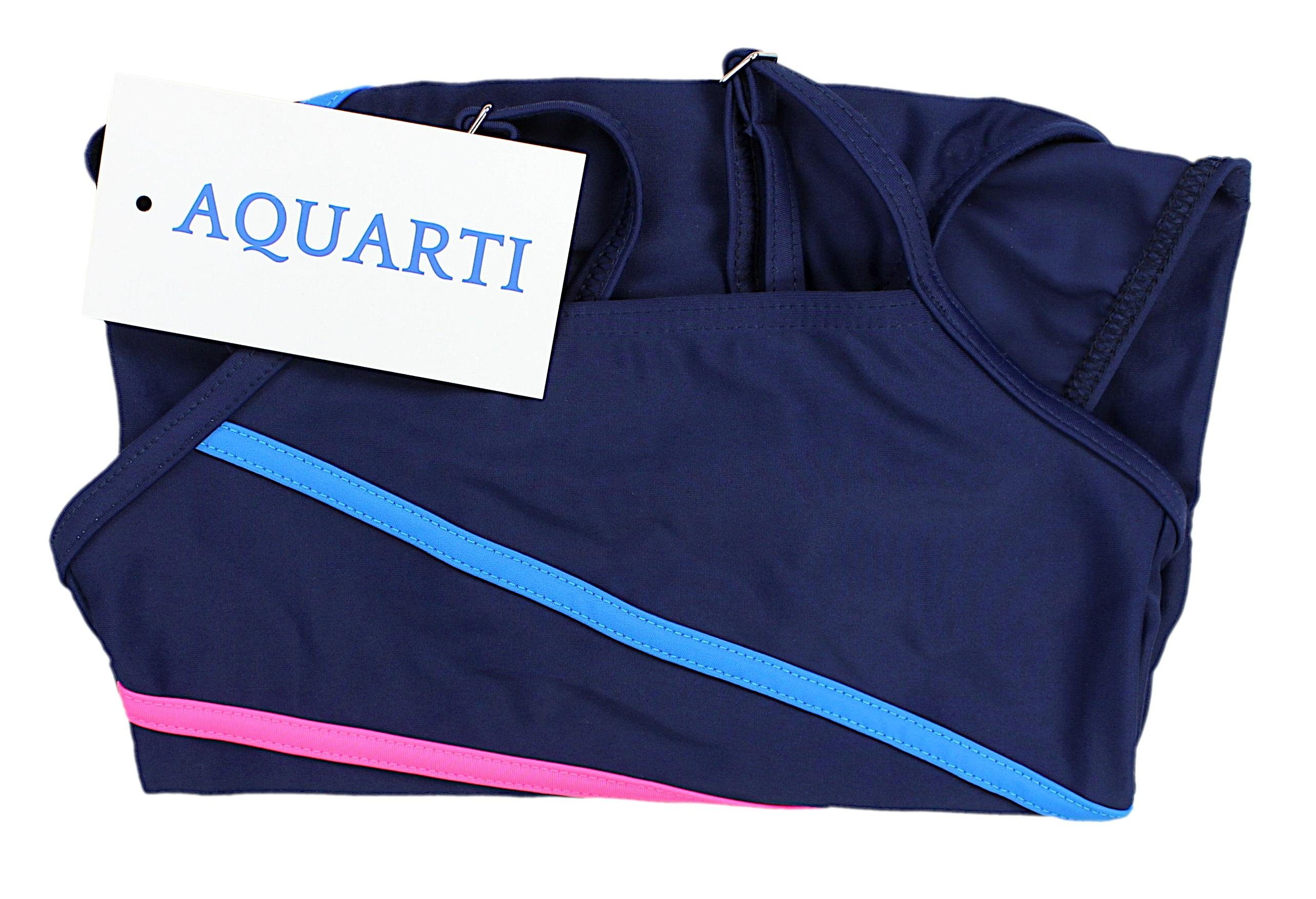Blau / Rosa Streifen Aquarti Badeanzug Aquarti mit Dunkelblau Spaghettiträgern Mädchen Streifen Badeanzug