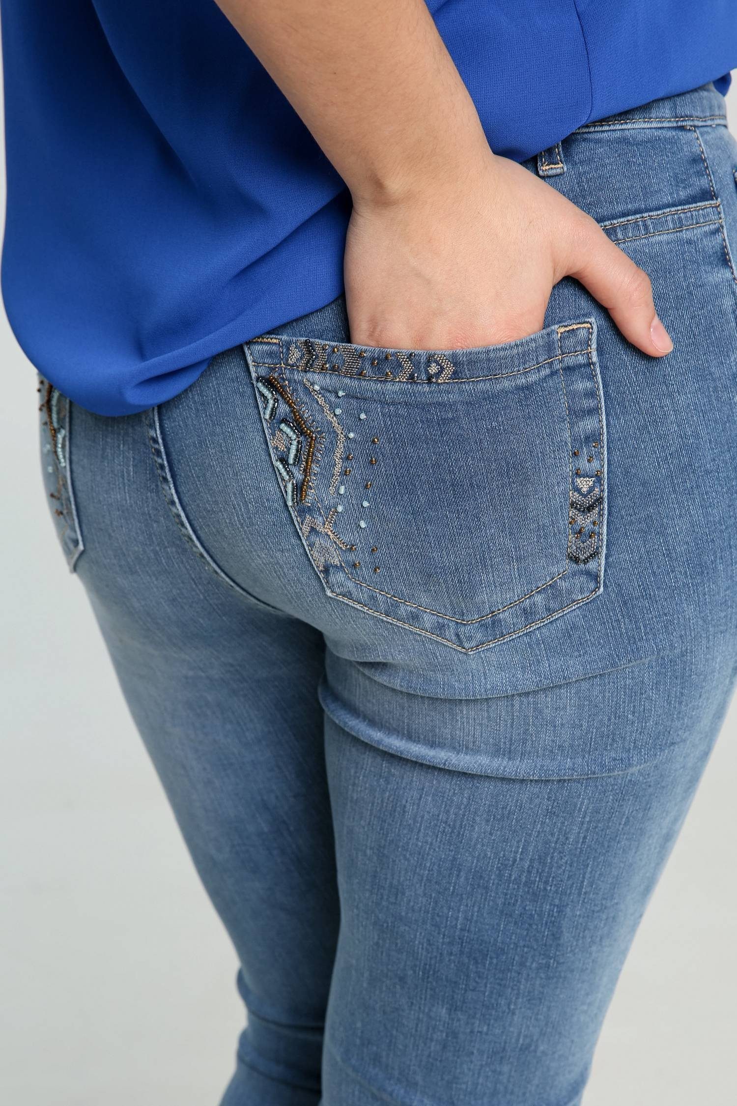 Slim 5 Und Taschen Azteken-Stickerei Mit 5-Pocket-Jeans Jeans Cassis