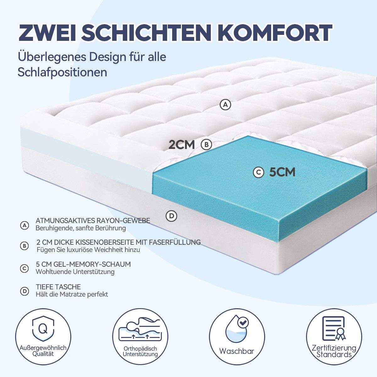 Elemuse, Topper H3 Memory-Schaum Matratzentopper, Waschbar günstig online kaufen