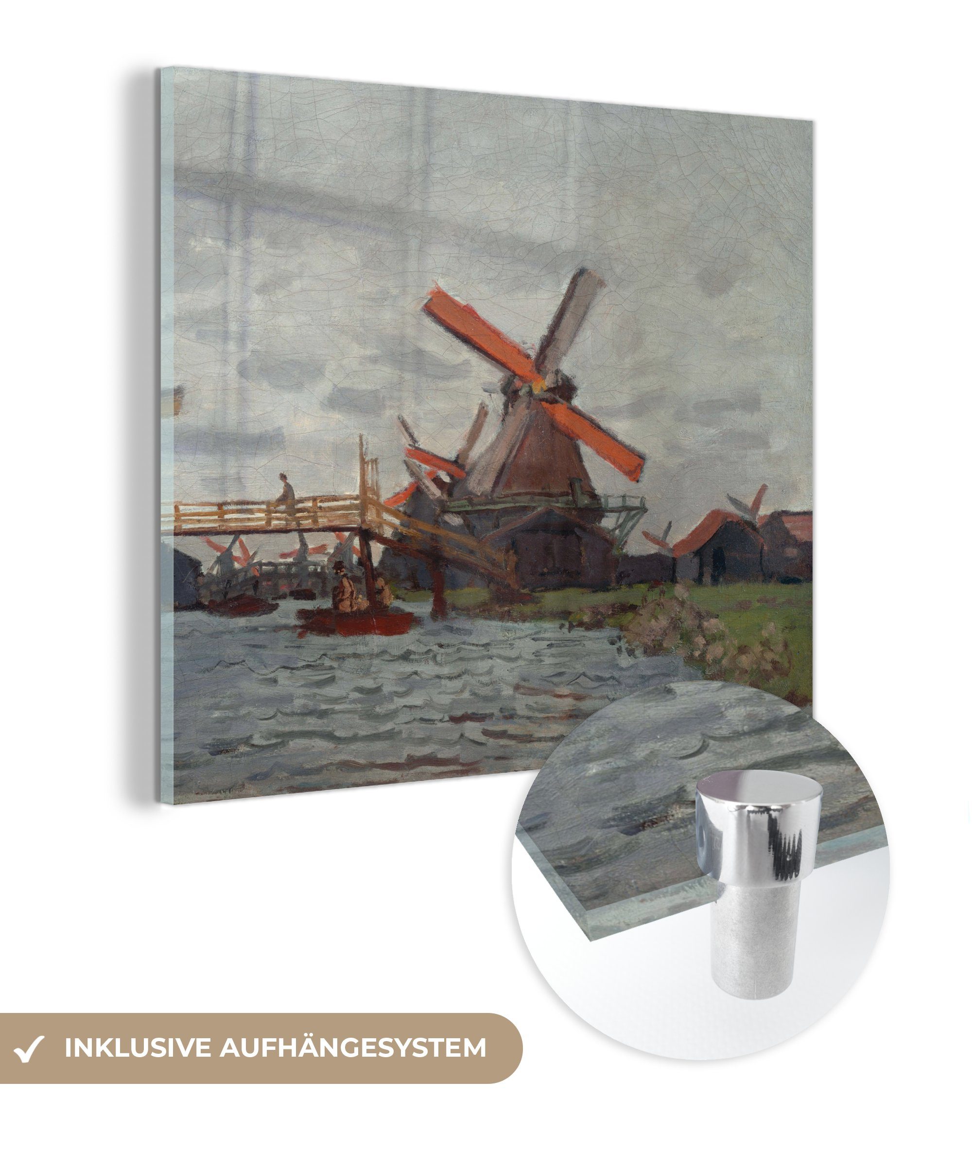 MuchoWow Acrylglasbild Windmühlen bei Foto Wanddekoration Bilder auf - (1 auf Wandbild Glas - Monet, Glas - Claude - Zaandam Glasbilder St)