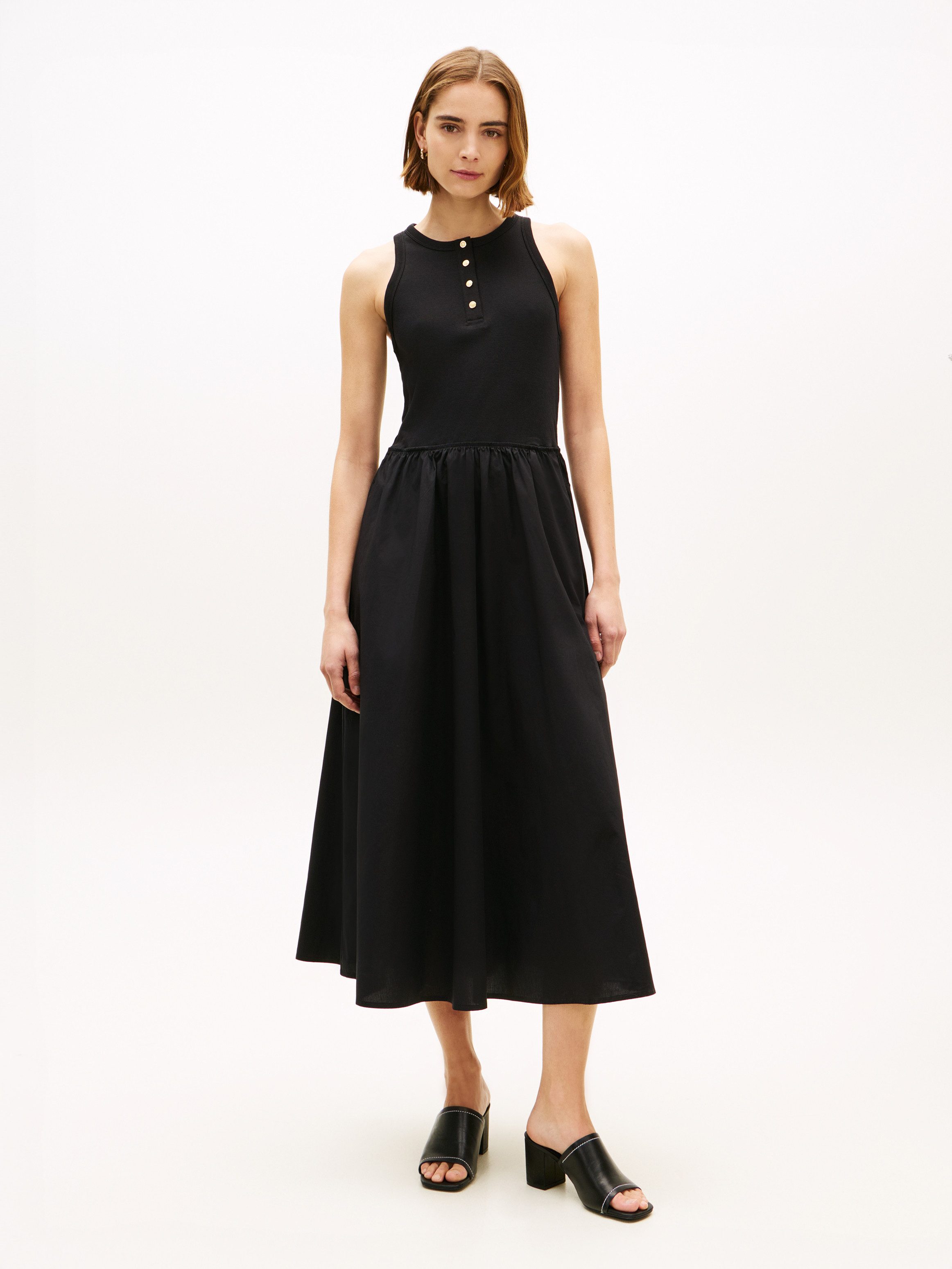 Tommy Hilfiger A-Linien-Kleid GOLD BUTTON POPLIN MIX DRESS Baumwollmischung, mit goldfarbenen Knöpfen
