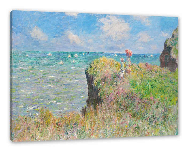 Pixxprint Leinwandbild Claude Monet - Spaziergang auf Klippen-Ebene bei Pourvi, Claude Monet - Spaziergang auf Klippen-Ebene bei Pourvi (1 St), Leinwandbild fertig bespannt, inkl. Zackenaufhänger