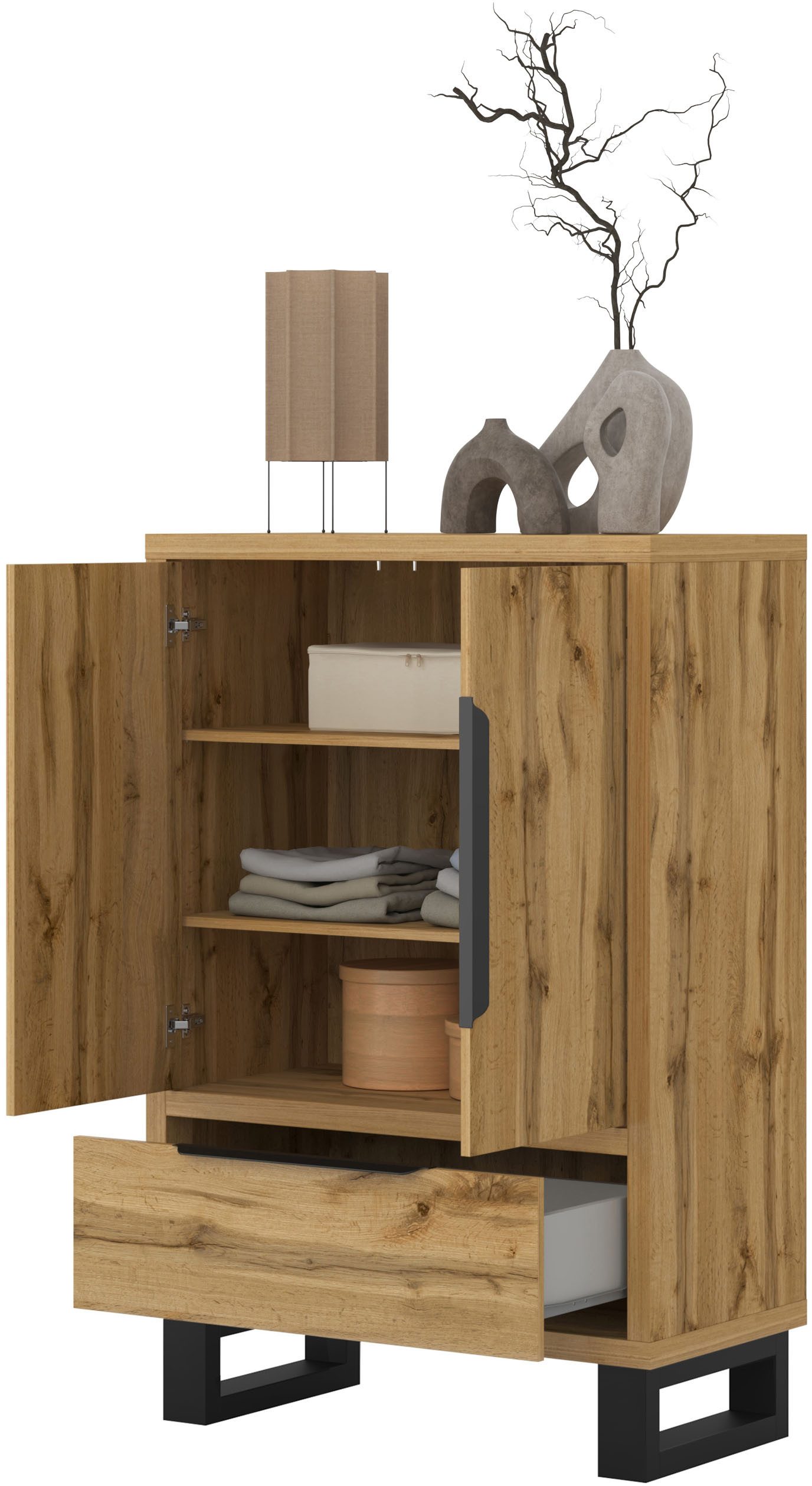 Home affaire Drehtürenschrank Bronne,Breite 89,5 cm, Mehrzweckschrank, Universalschrank, Garderobe Kleiderschrank, 1 Schublade, Metallgriffe, Garderobe – Bild 5 von 5