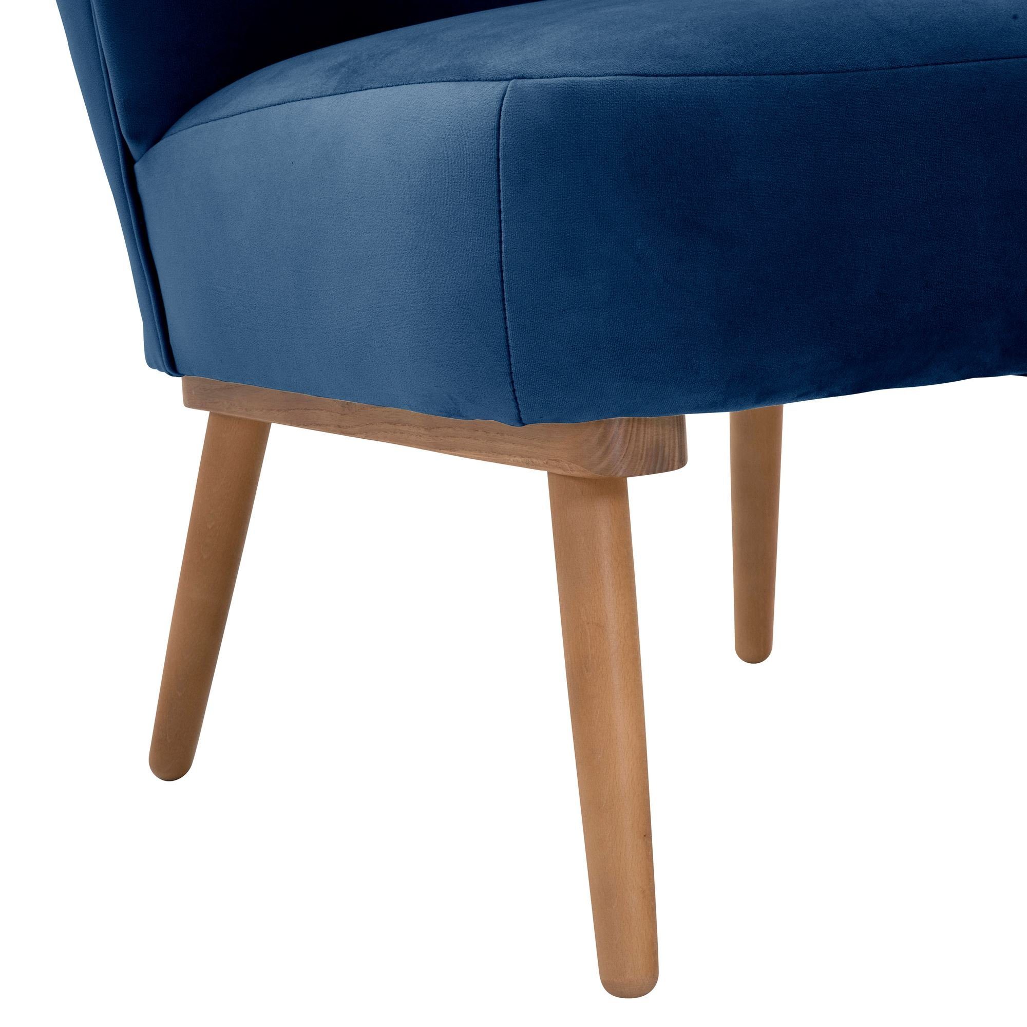 Kaila lackiert verarbeitet,bequemer 1-St), Sitz Samtvelours hochwertig Kessel dunkelblau Sessel 58 Sessel Versand, inkl. Kostenlosem Bezug / aufm Buche erlefarbig (Sparpreis