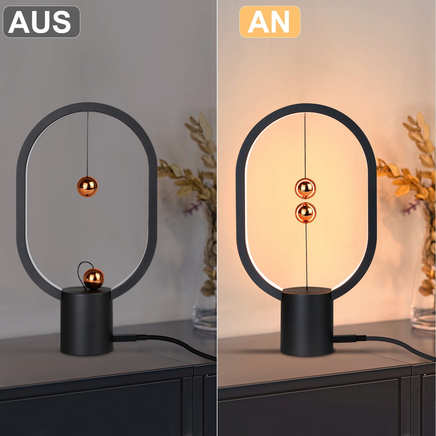 Warmweiß, Nachttischlampe integriert, Morden Balance fest Magnetischer LED USB Magnetlampe Tischleuchte ZMH Schlafzimmer, Schalter