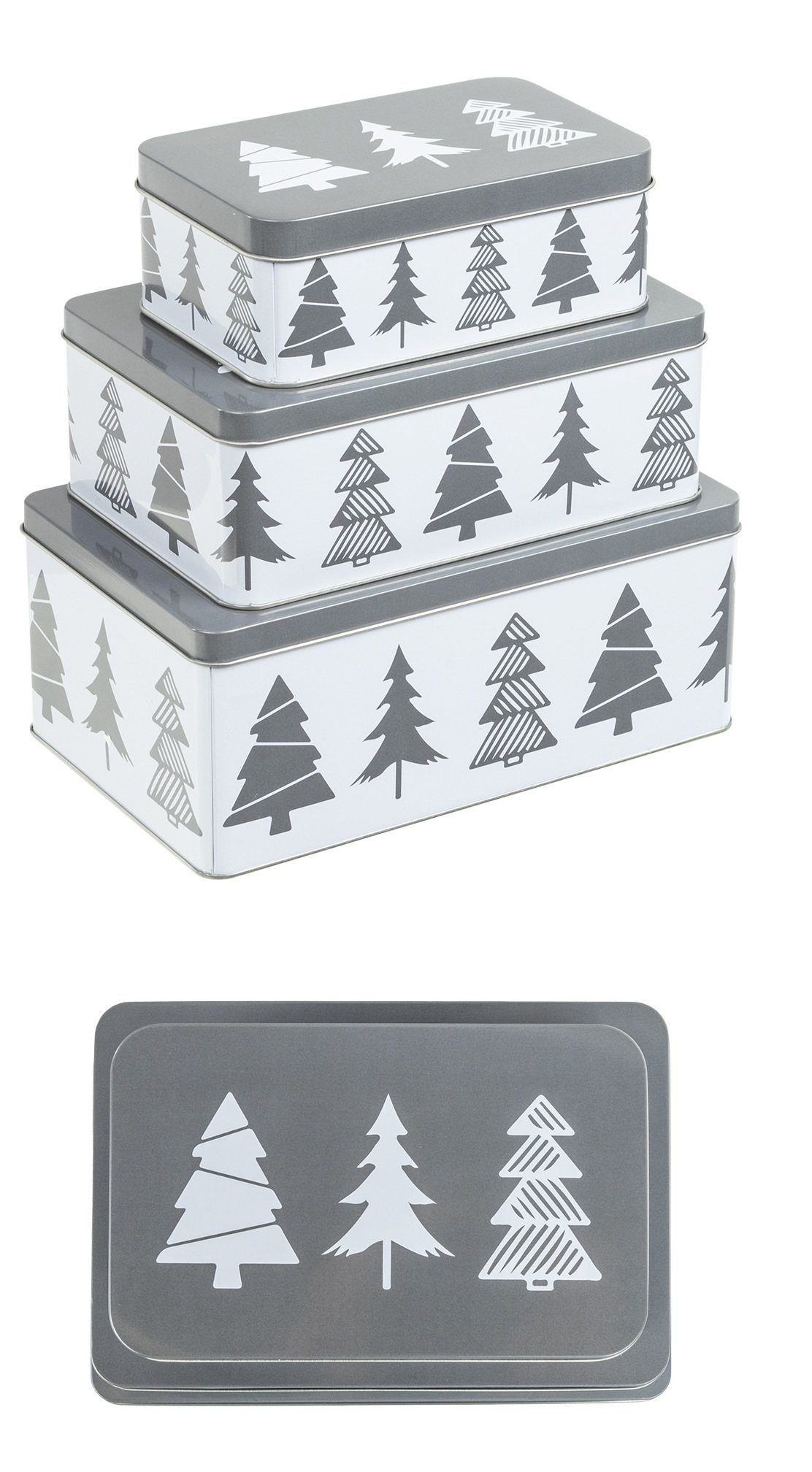 Rungassi Keksdose Weihnachts-Keksdosen Plätzchendosen 3er Set rechteckig Farbe: grau, (Set beinhaltet 3 Dosen)