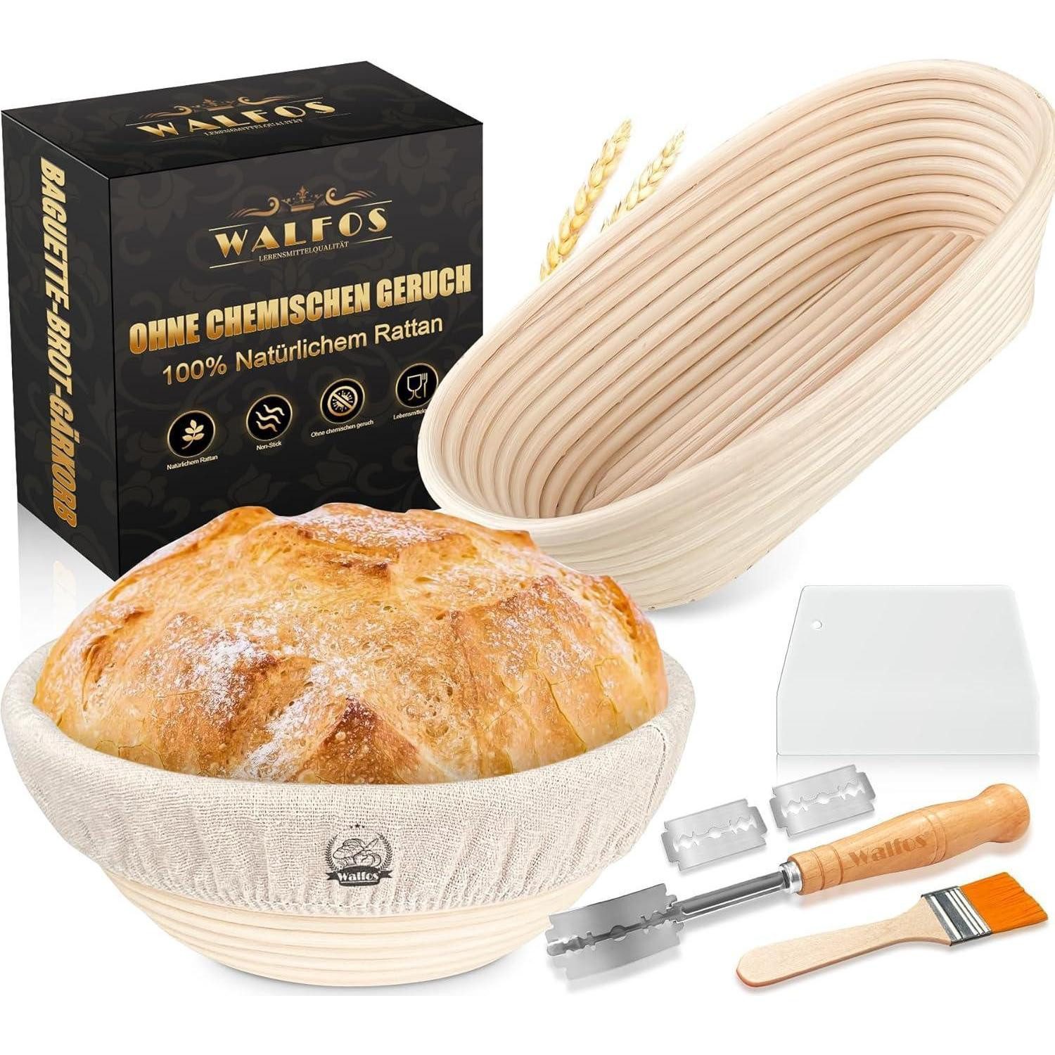 LuxusKollektion Gärkorb Gärkörb Set 2-teilig 23cm Rund + 25cm Oval 100% Natürliches Rattan mit