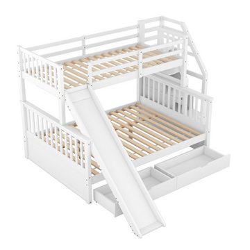 WISHDOR Einzelbett 90 x 200 über 140 x 200 Etagenbett Kinderbett Funktionsbett Bett (mit Schubladen, Stauraum und Rutsche, multifunktional), Ohne Matratze