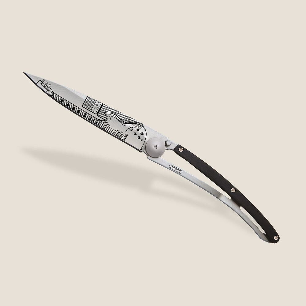 Deejo Taschenmesser ? Klappmesser 37g ? Edelstahl ? Holzgriff ? Rock?n?Roll Gravur