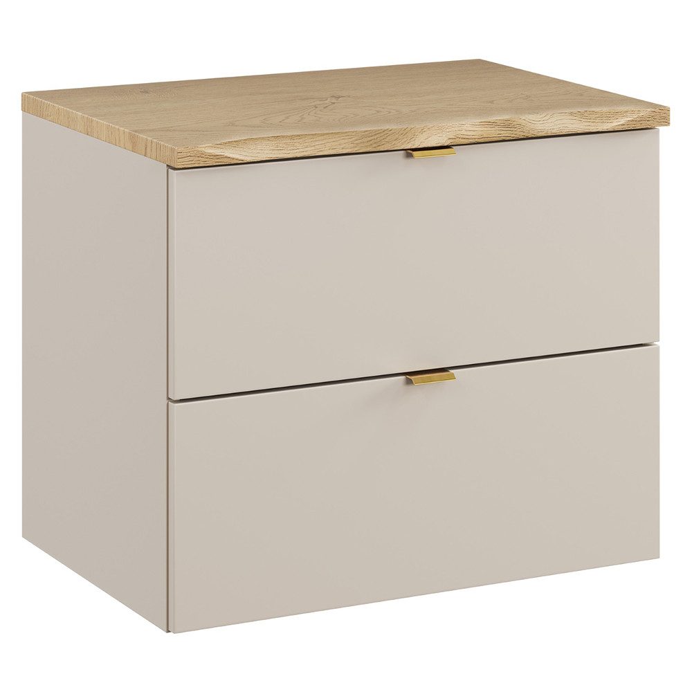Lomadox Waschbeckenschrank DURANGO-56 60 cm breit in Kaschmir und Eiche mit Baumkantenoptik, 2 Schubladen