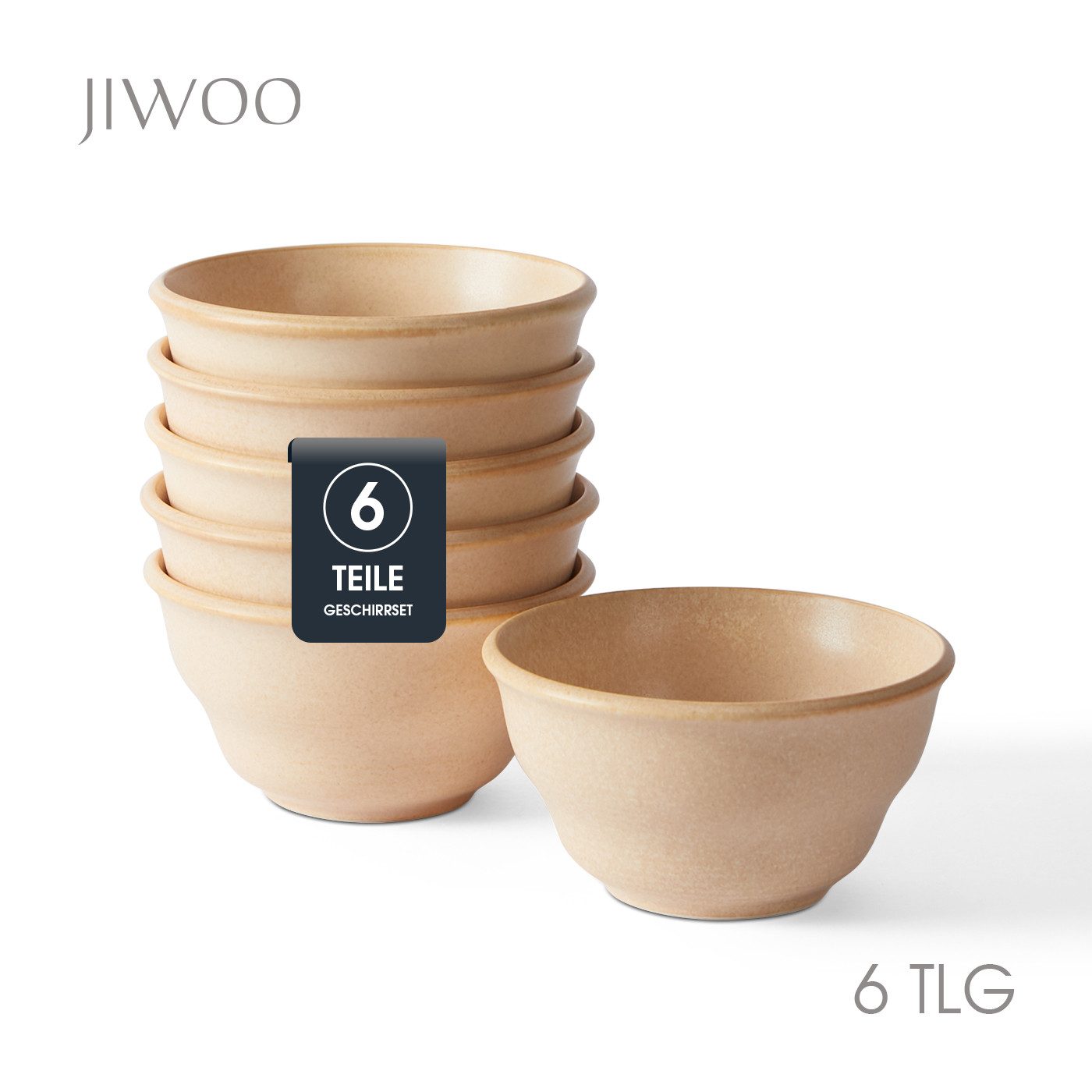 JIWOO Schüssel 6er Ø11,7cm, Müslischale Eisschale FrühstückSchale Dessertschale, Keramik, (Schaleset, 6-tlg), Bowl, Hochwertiges Schalen Orange Schale Mikrowellenofen Spülmaschine