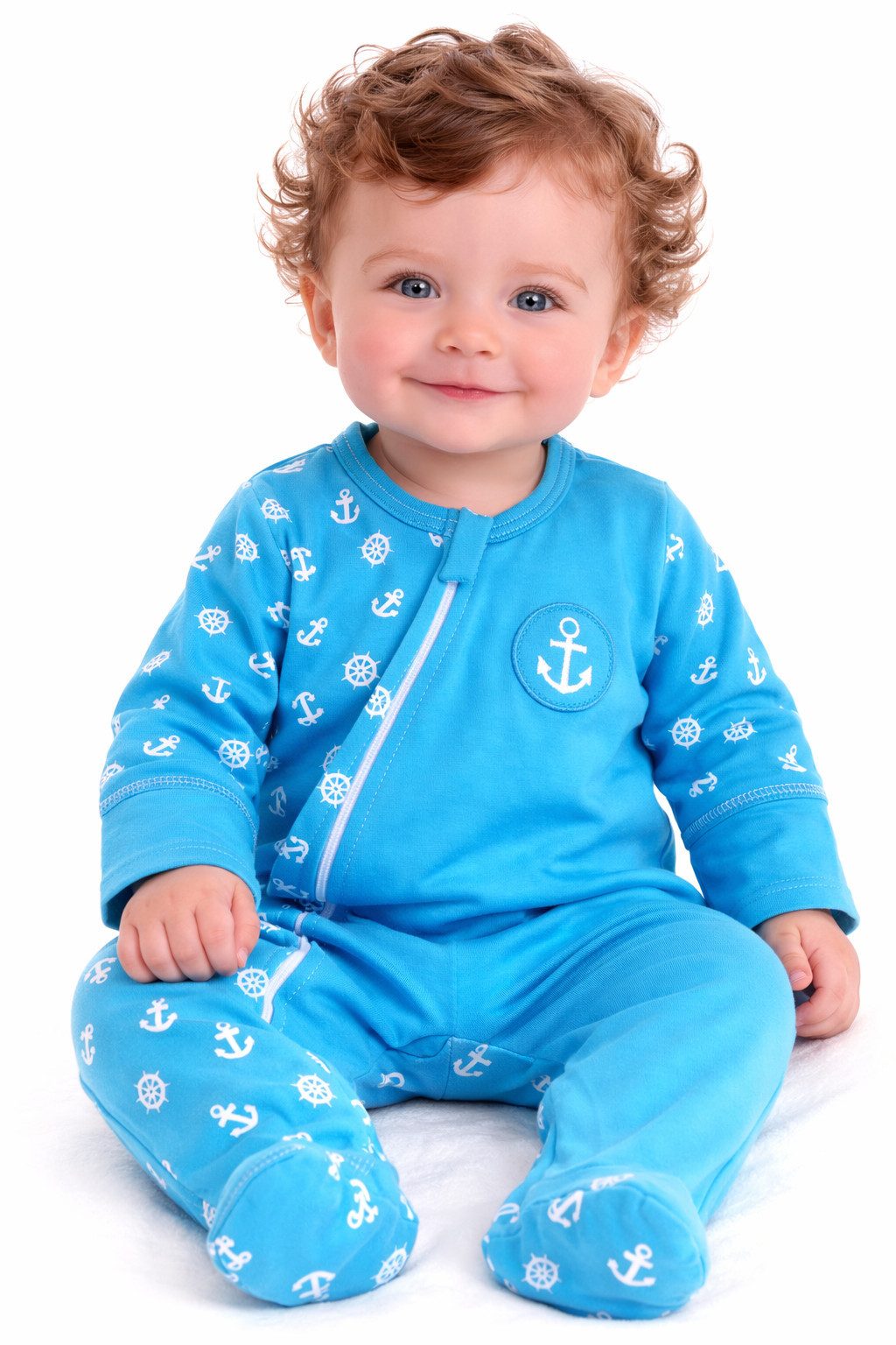 Strampler Baby Overall Schlafanzug in Türkis mit Anker