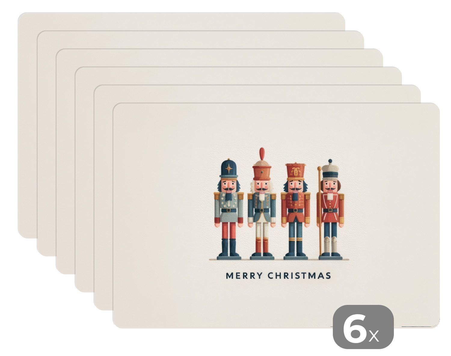 MuchoWow Platzset Nussknacker - Minimalistisch - Weihnachten - Beige, (6-St), Platzsets, Tischset, Abwaschbar, Tischsets, Platzdeckchen