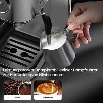 Aoucheni Espressomaschine Professionelle Portafilter-Maschine,Automatische Absperrung, 1400W, Korbfilter, mit Profi-Milchaufschäumer,20 Bar Hochdruckpumpe,mit 1L Wassertank