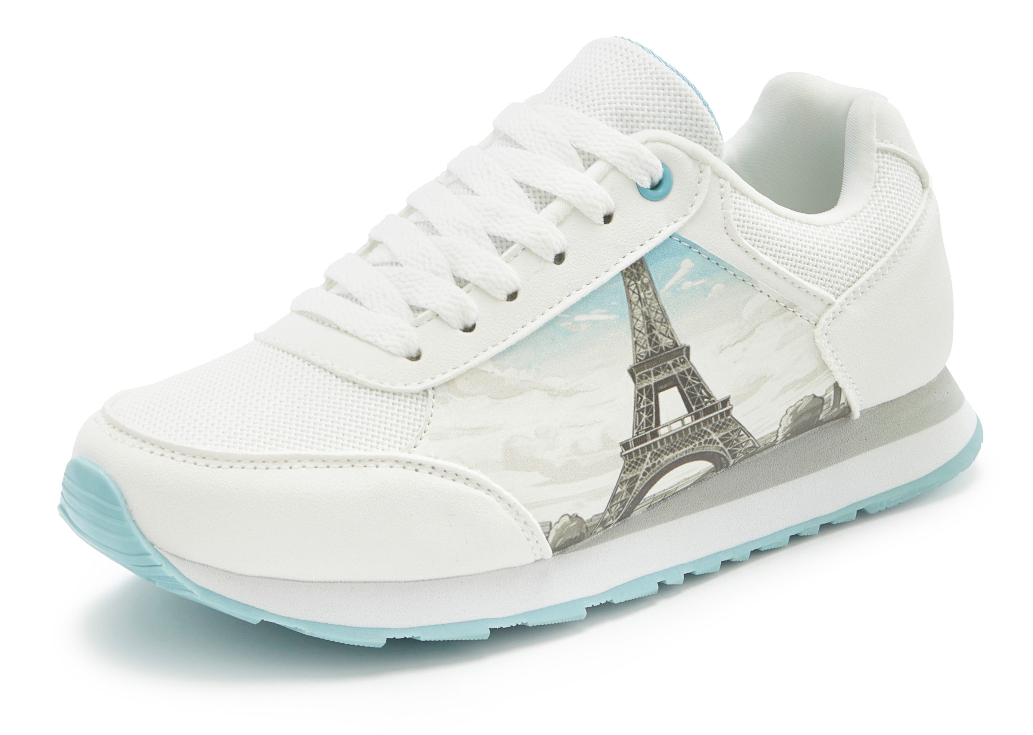 LASCANA Freizeitschuh, Schnürhalbschuh, Sneaker NEU mit raffiniertem Städte-Druck und herausnehmbarer Innensohle