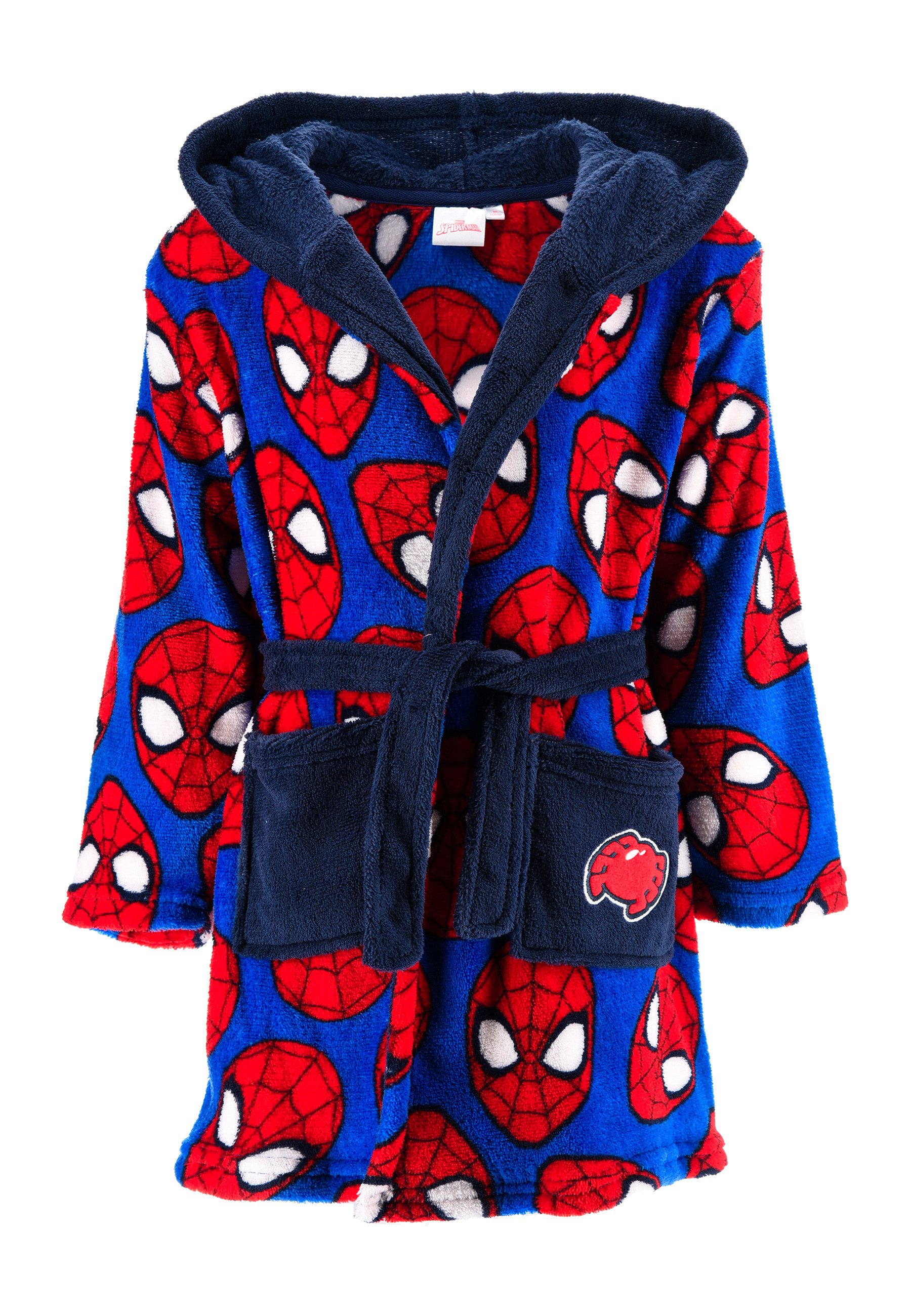 Spiderman Kinderbademantel Kinder Bademantel Jungen mit Kapuze Fleece Marvel Lizenz