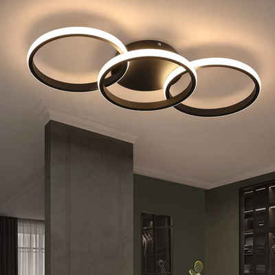 ZMH LED Deckenleuchte Schwarz Schlaf- Küchenlampe 3 Ringe 3000K Beleuchtung Modern Design, LED fest integriert, LED Deckenlampe