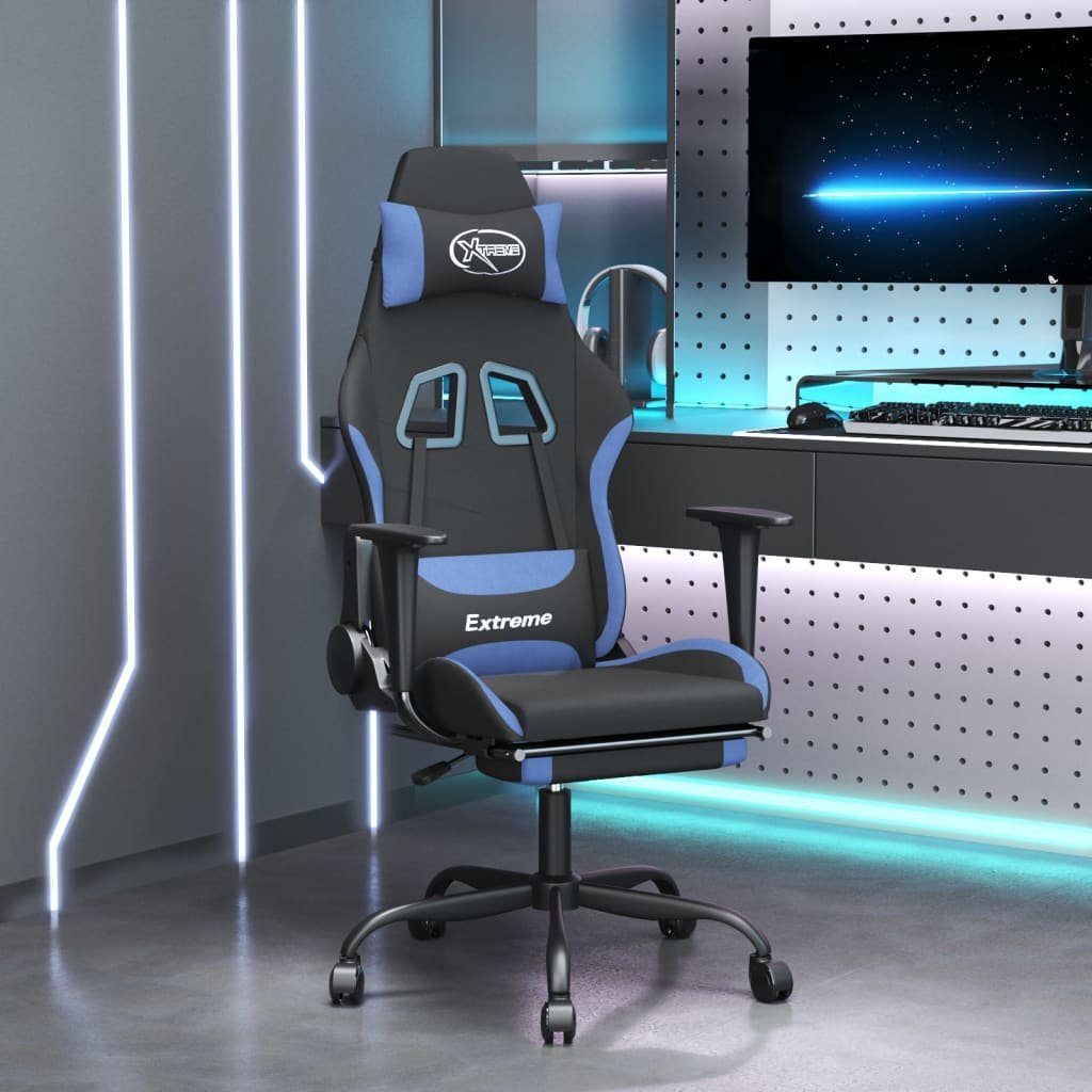 vidaXL Gaming-Stuhl Gaming-Stuhl mit Fußstütze Schwarz und Blau Stoff (1 St) Schwarz und blau | Schwarz und blau