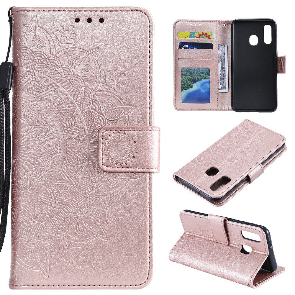 CoverKingz Handyhülle Hülle für Samsung Galaxy A20e Handyhülle Schutzhülle Flip Case 16,5 cm (6,5 Zoll), Klapphülle Schutzhülle mit Kartenfach Schutztasche Motiv Mandala
