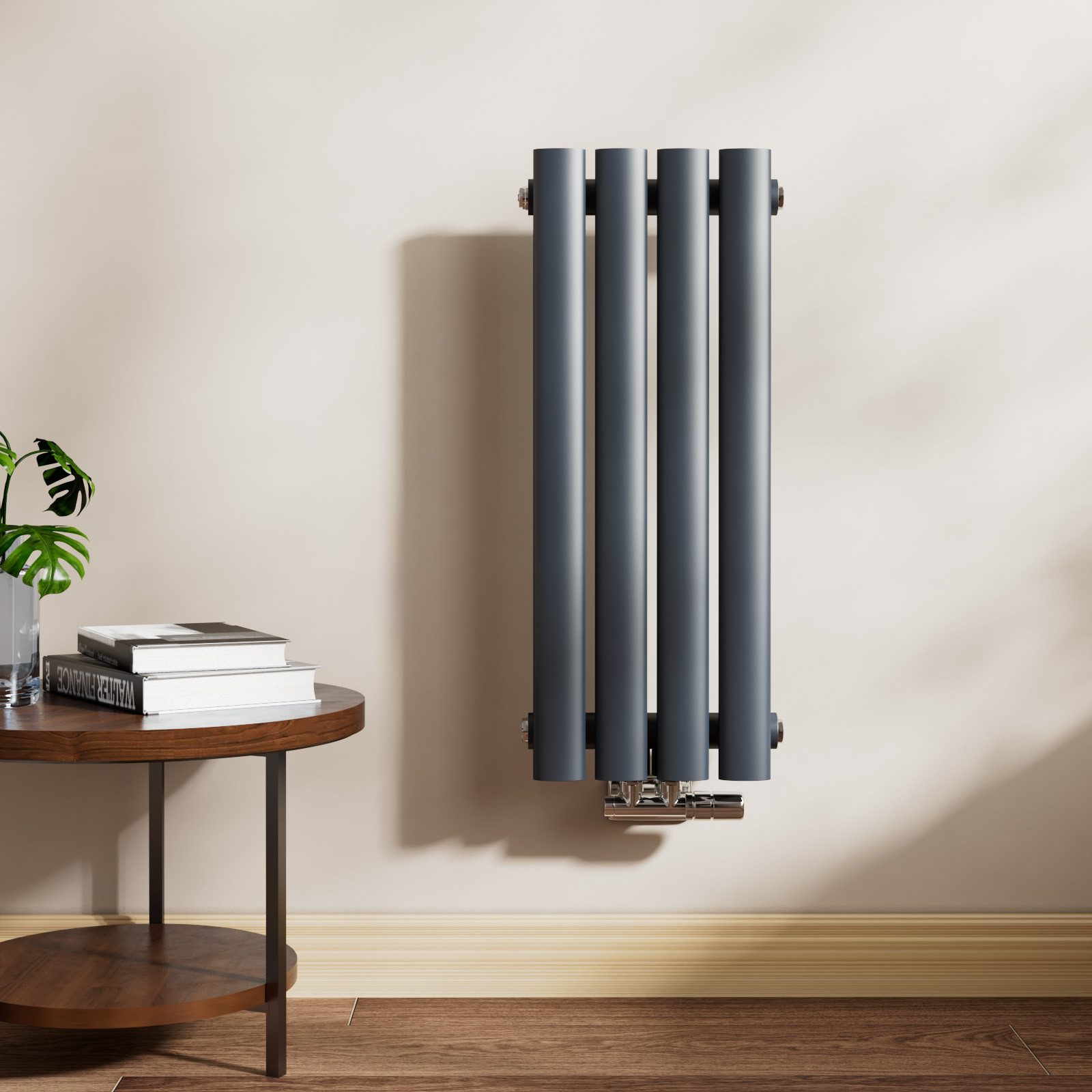 EMKE Heizkörper Oval Paneelheizkörper 600 x 240 mm mit/ohne Multiblock, Vertikal Einlagig, Mittelanschluss, 177W, Anthrazit