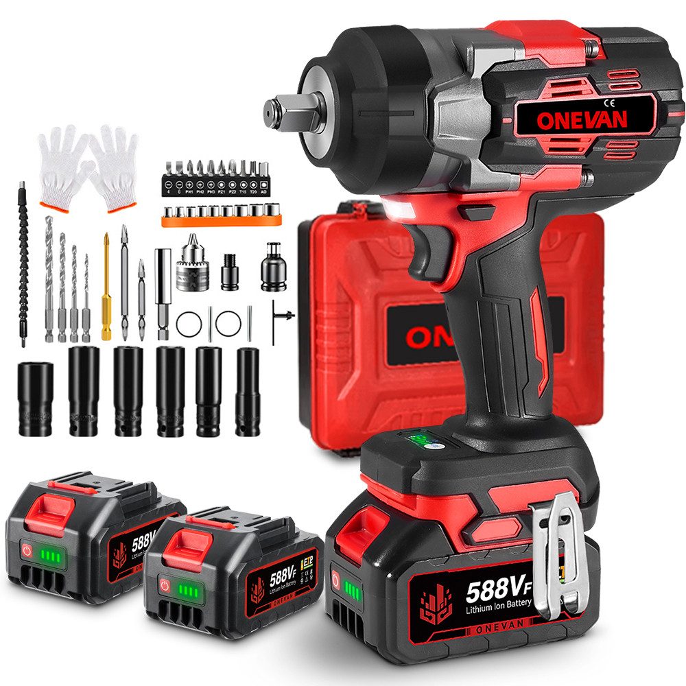 ONEVAN Akku-Schlagschrauber 2800Nm Akku-Schlagschrauber, 1/2 Zoll, 2x Akku, günstig online kaufen