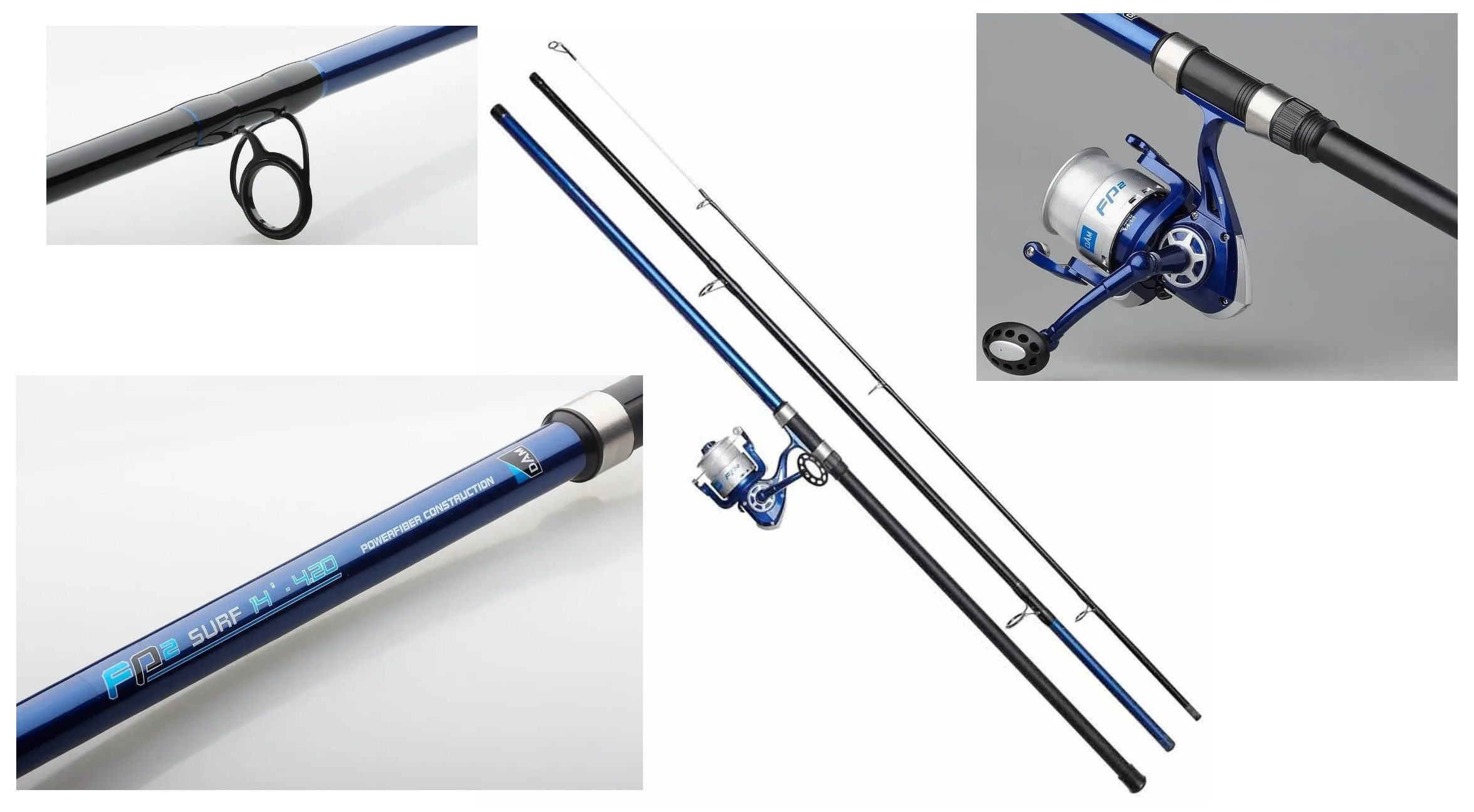 DAM Fishing Brandungsrute DAM SET - FP2 Surfcasting-Combo 4,2m - Rute+Rolle+Schnur, Moderne blaue Farbe