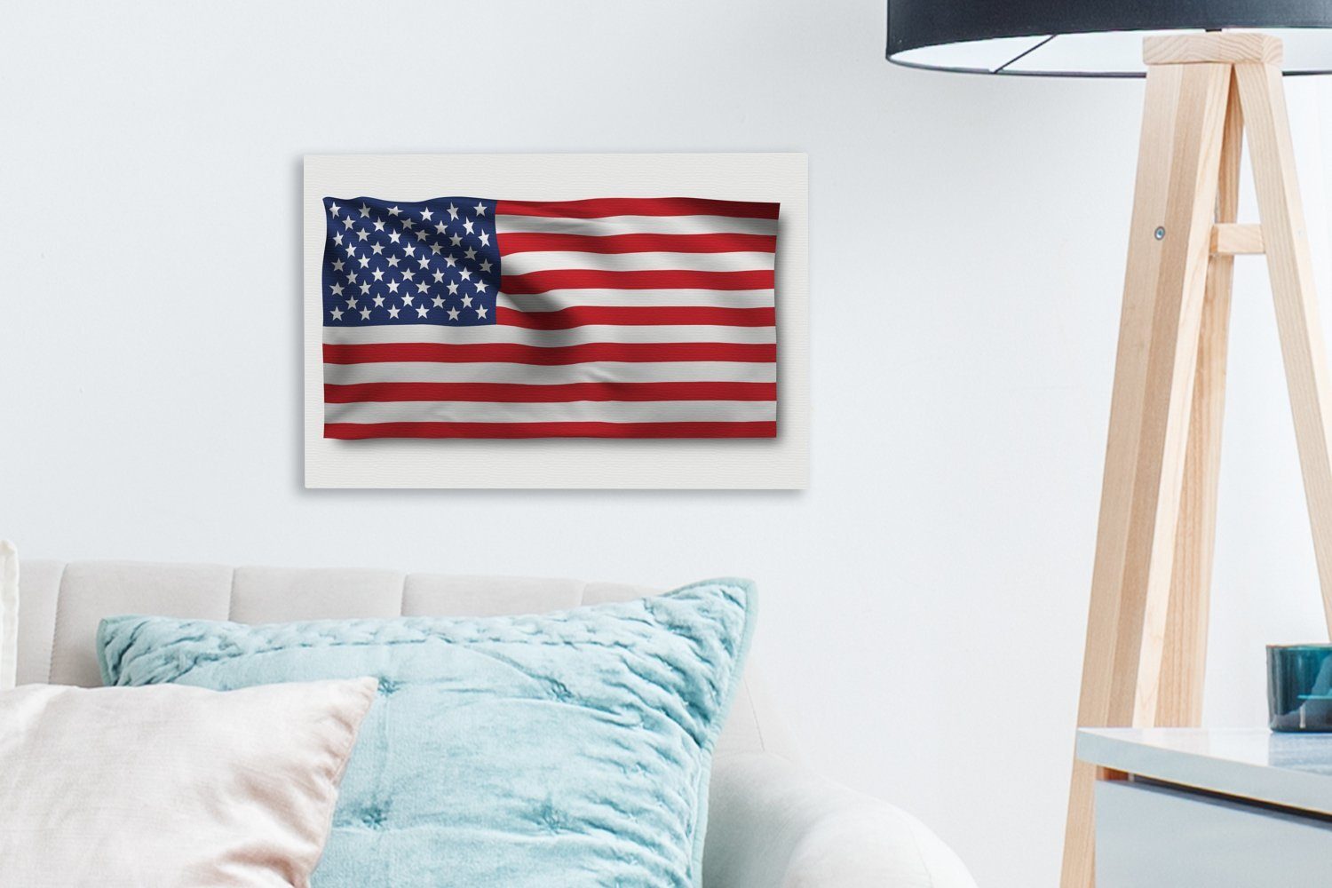 OneMillionCanvasses® Leinwandbild Wandbild Hintergrund, Leinwandbilder, cm Vereinigten Aufhängefertig, weißem Flagge Staaten Wanddeko, (1 der 30x20 St), auf