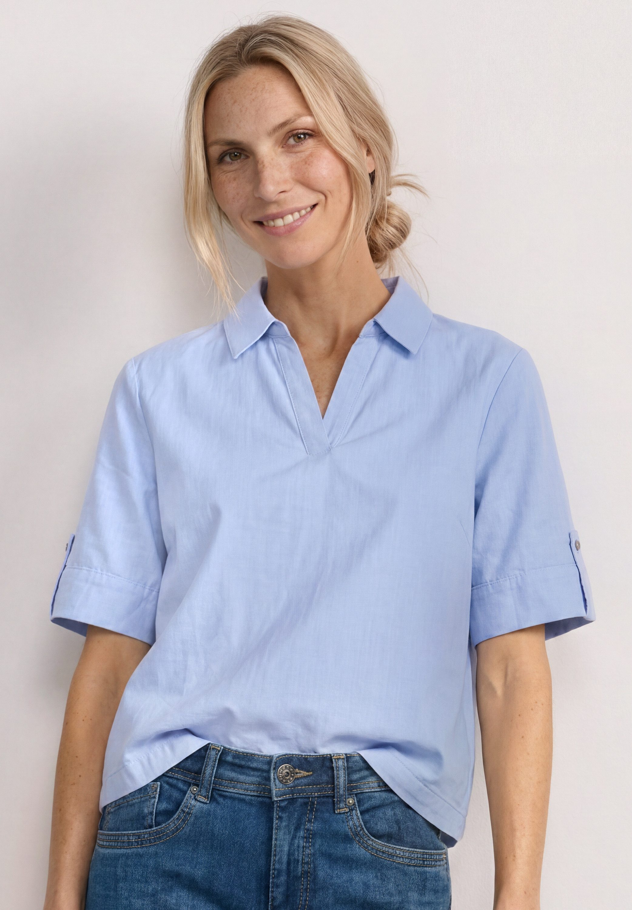 STREET ONE Kurzarmbluse Chambray