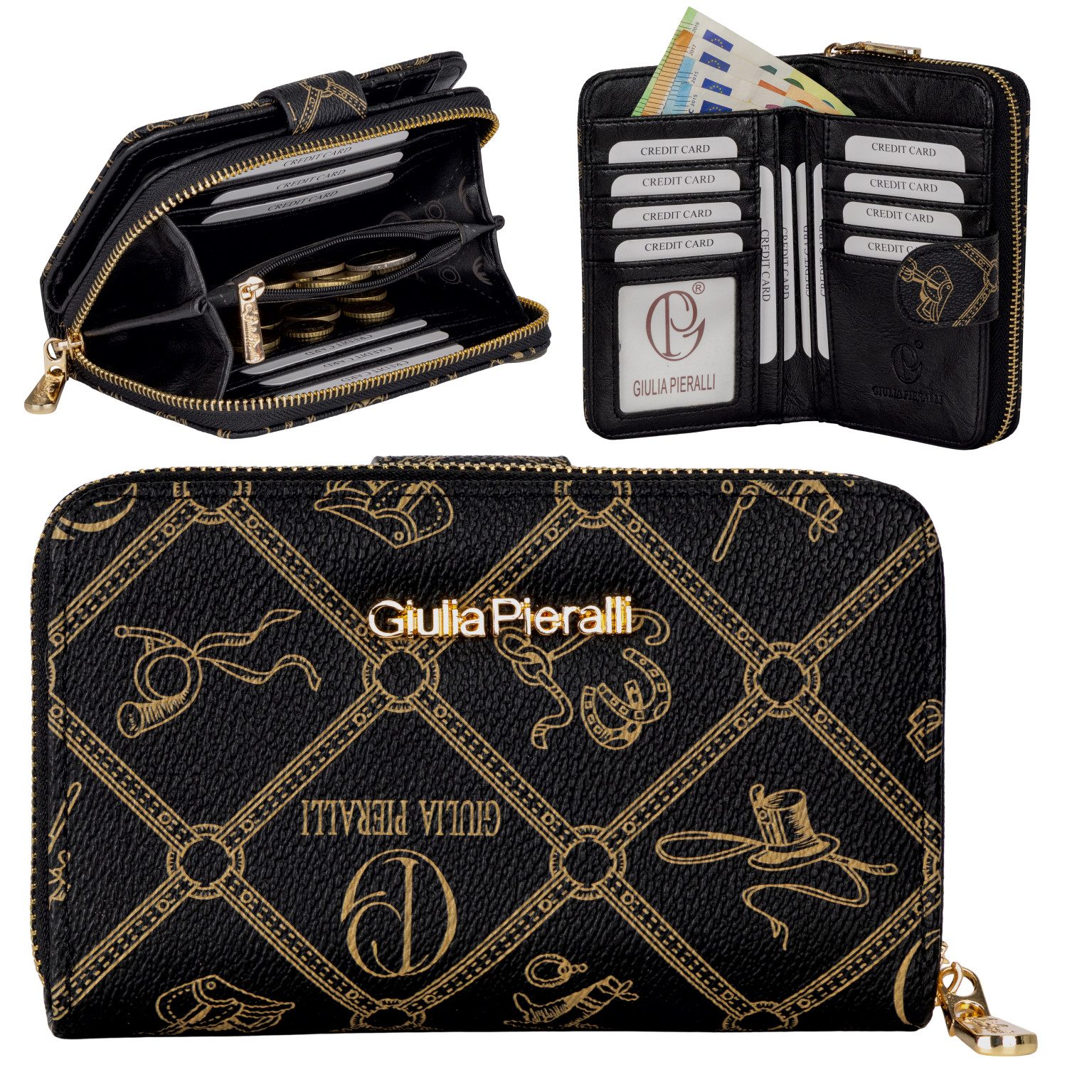 Giulia Pieralli Geldbörse Damen Geldbörse Portemonnaie Giulia Pieralli Kunstleder Geschenkbox, Damen Geldbörse klappbar mit Reißverschluss Portemonnaie Geldbeutel