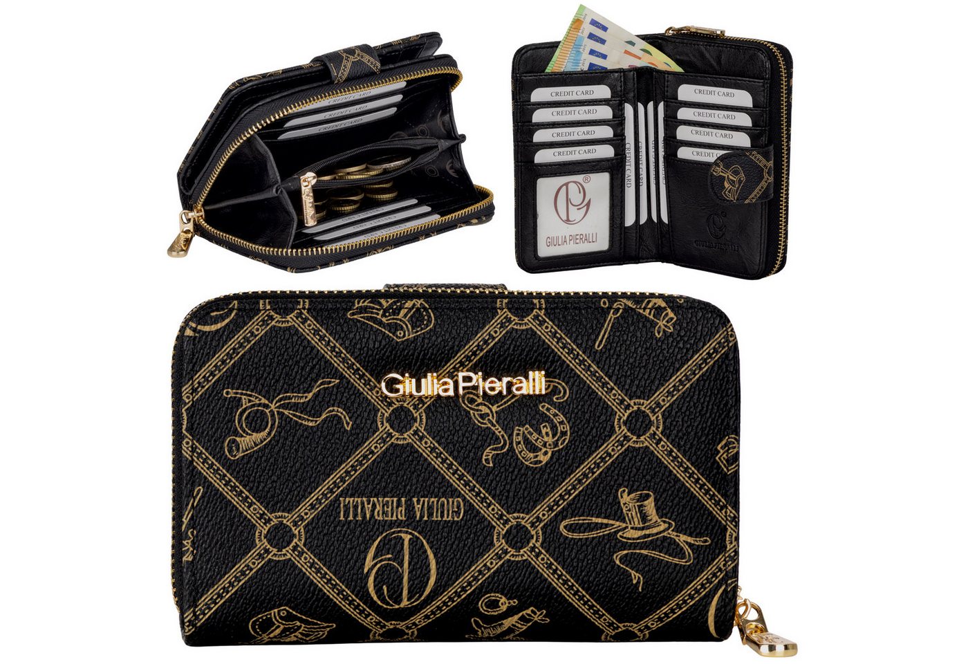Giulia Pieralli Geldbörse Damen Geldbörse Portemonnaie Giulia Pieralli Kunstleder Geschenkbox, Damen Geldbörse klappbar mit Reißverschluss Portemonnaie Geldbeutel