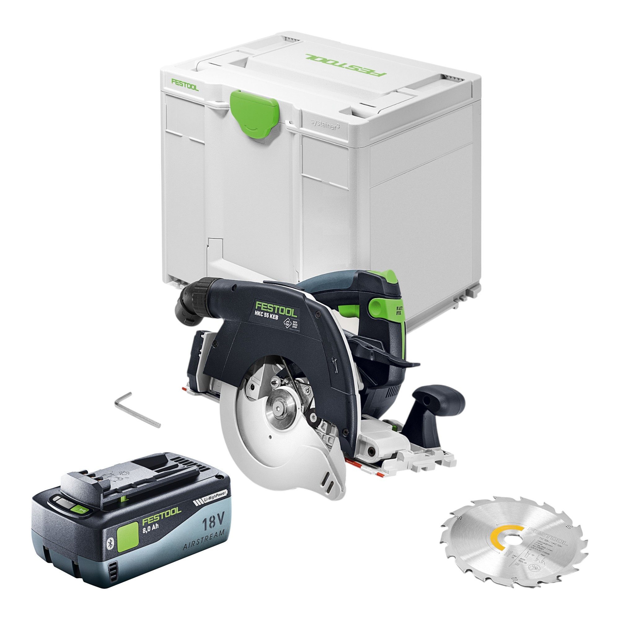 FESTOOL Kompakt-Handkreissäge HKC 55 KEB-Basic 18 V 160 mm + 1x Akku 8,0 Ah + Systainer - ohne Lader