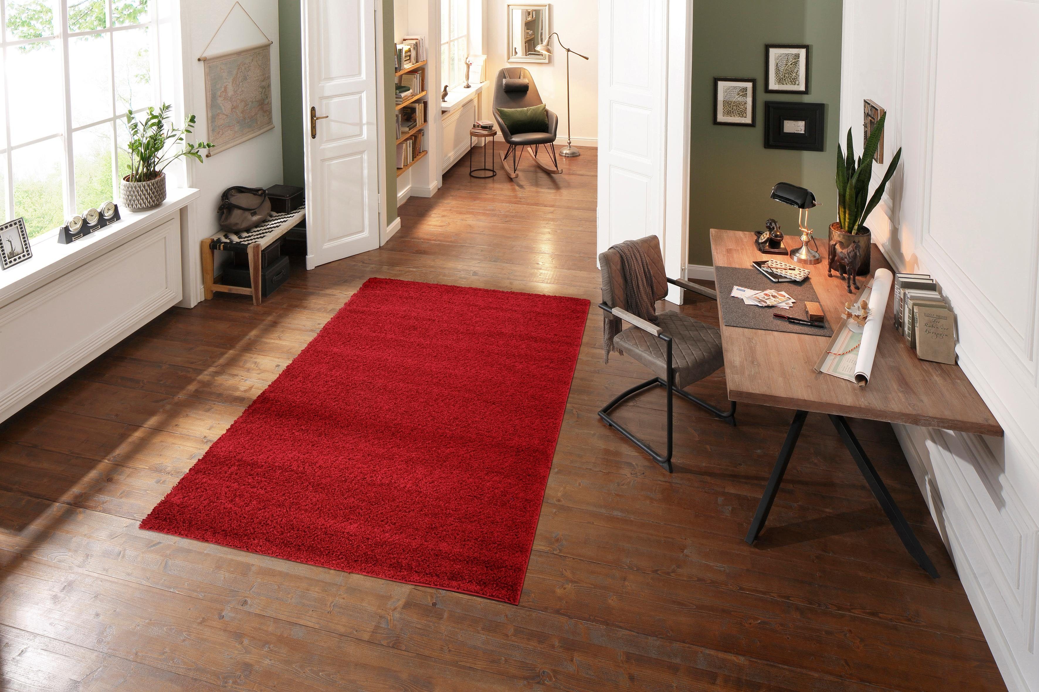 Hochflor-Teppich Bodrum, weicher mm, home, Höhe: rechteckig, rot einfarbig 30 my Flor