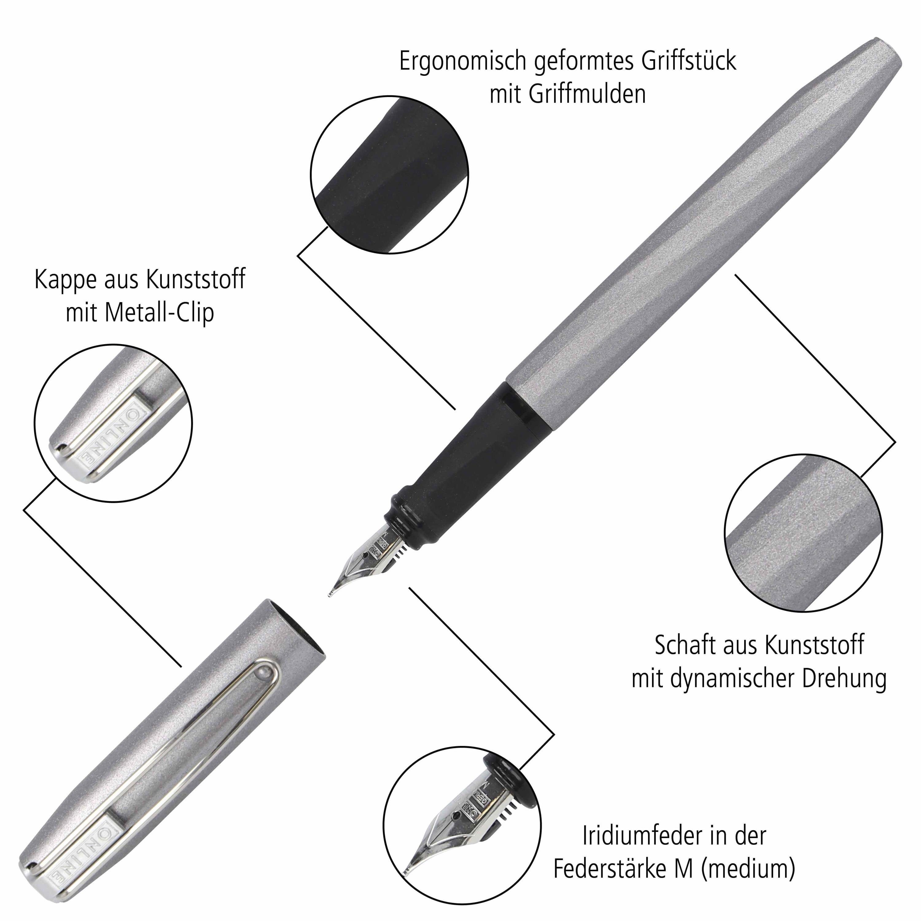 Online Pen Füller Slope, ergonomisch, Tintenpatrone inkl. die ideal Schule, für Grau