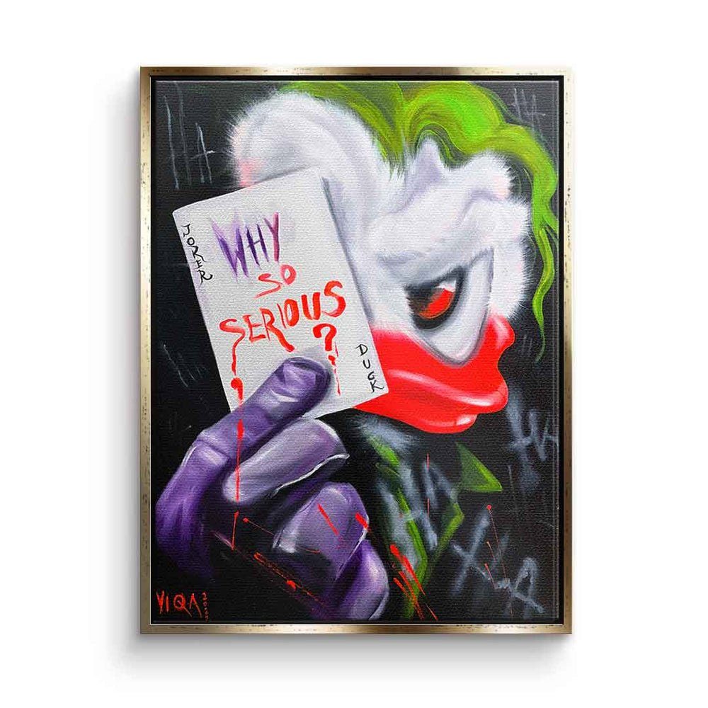DOTCOMCANVAS® Leinwandbild, Leinwandbild Joker Duck Why so serious by Viqa Art mit premium Rahmen goldener Rahmen