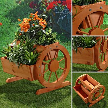 Mucola Pflanzkübel Pflanzkübel + Wagenräder Holz Garten Dekoration Blumentrog Holzkasten (Stück), Zum Aufstellen auf dem Boden, einer Mauer oder einem Gartentisch