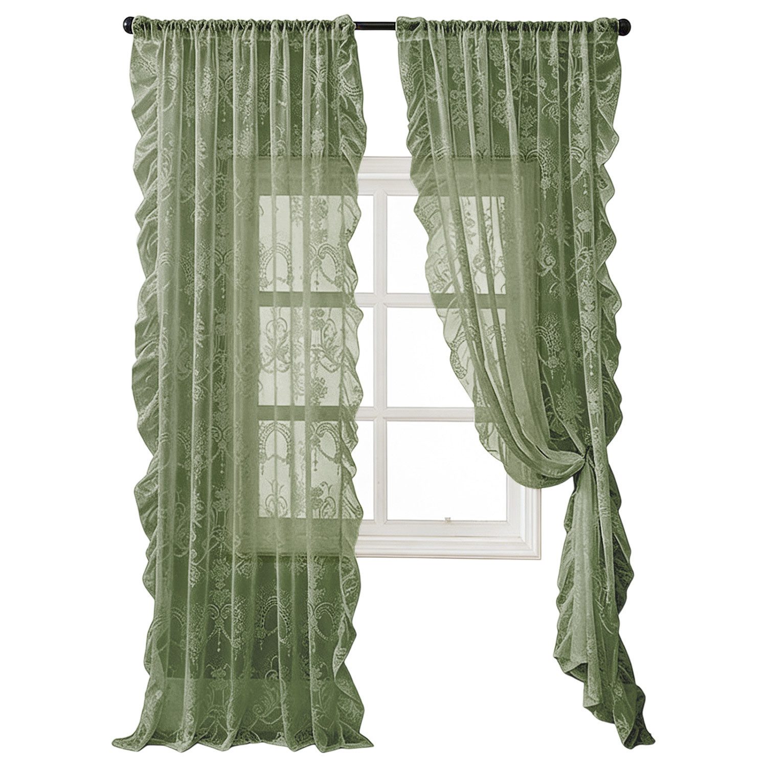 Refttenw Vorhang 2 St Vintage Spitzengardine mit Volant Romantisch, Türvorhang (2 St), Stangendurchzug, Luftdurchlässiger Sichtschutz