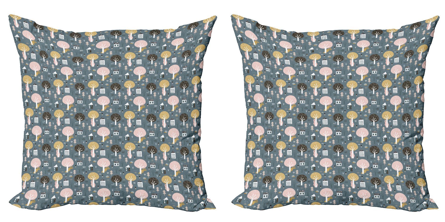 Gekritzel (2 Modern Accent und Bäume Hasen Bären Digitaldruck, Kissenbezüge Stück), Abakuhaus Doppelseitiger