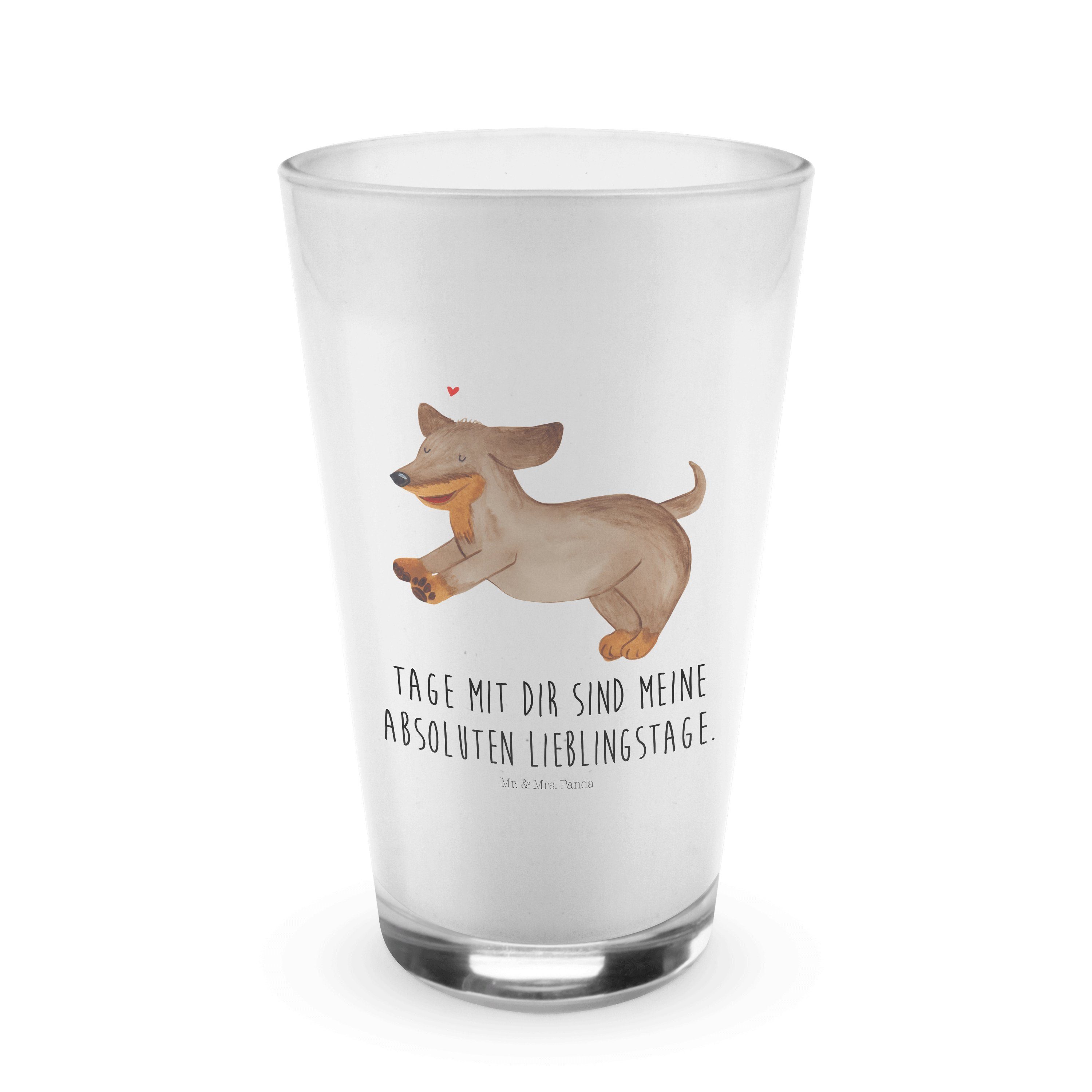 Mr. & Capp, Premium Dackel fröhlich Geschenk, Cappuccino Hund Glas - Tasse, Mrs. Transparent Panda Glas 