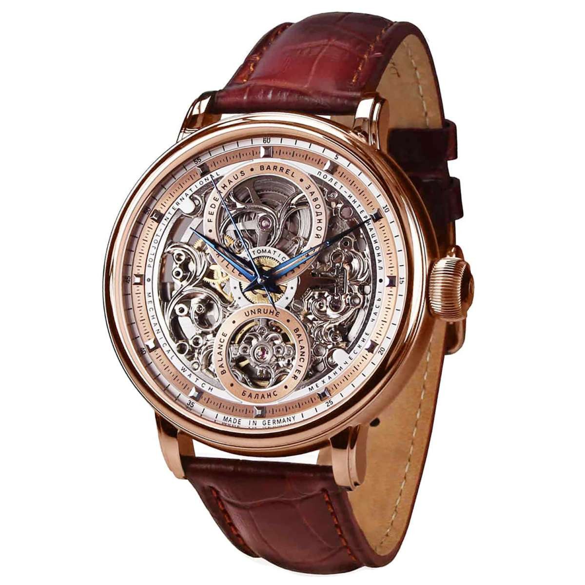 Poljot International Automatikuhr 7500.1940613, Herrenuhr Automatik Hermitage Braun/Roségoldfarben