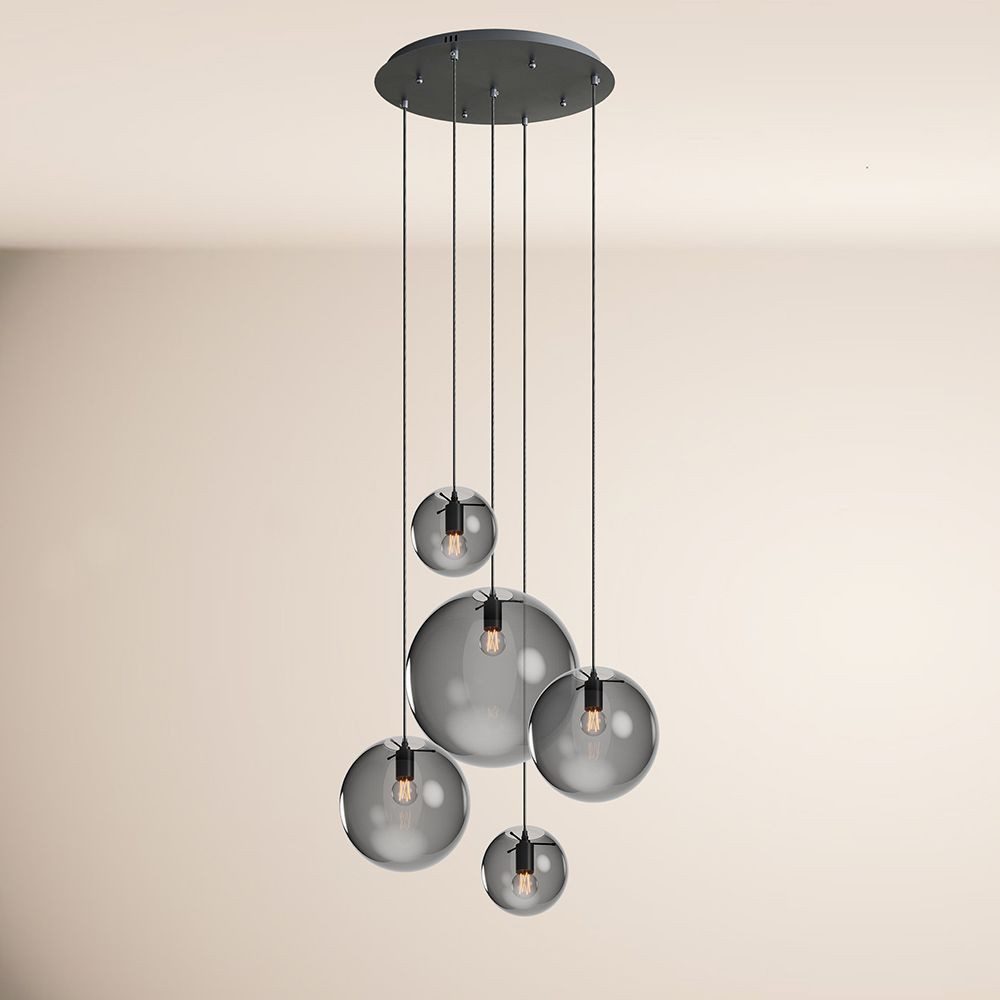 s.luce Pendelleuchte Orb 5-flammige Galerielampe Modular Rauch, Schwarz