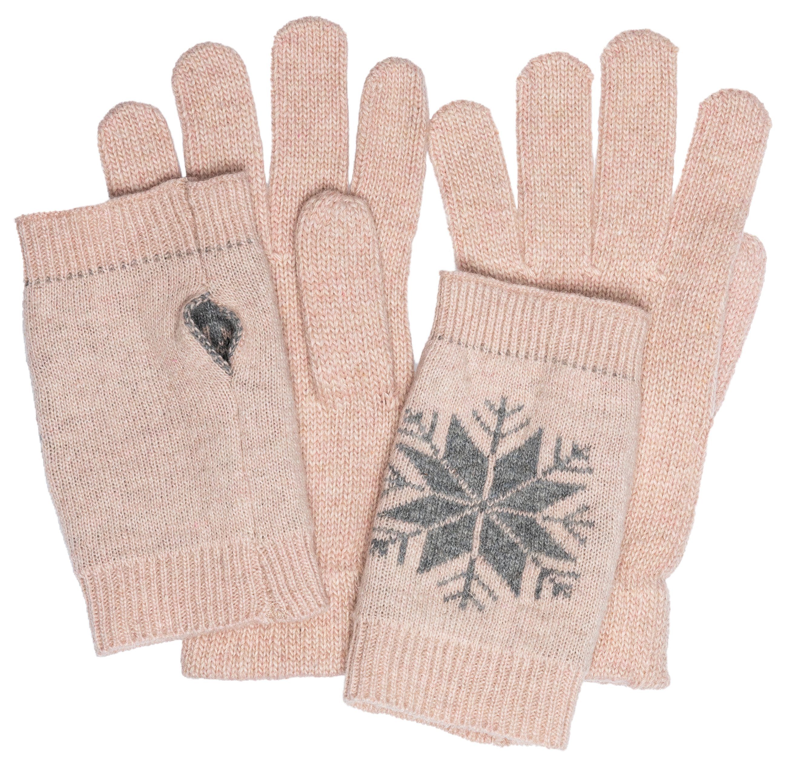 GLV018 Strickhandschuhe rosa warme mit Damen Caspar Eiskristall Handschuhe Dekor Strick