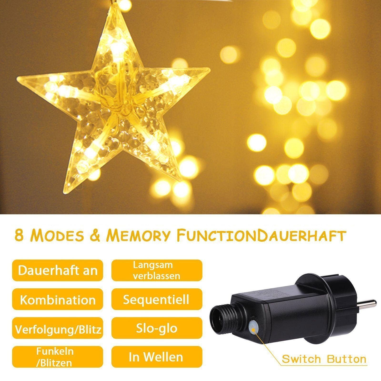Elegear Lichtervorhang 2/2,2 M Weihnachtsdeko Lichterkette mit 8 Modi, Memo günstig online kaufen