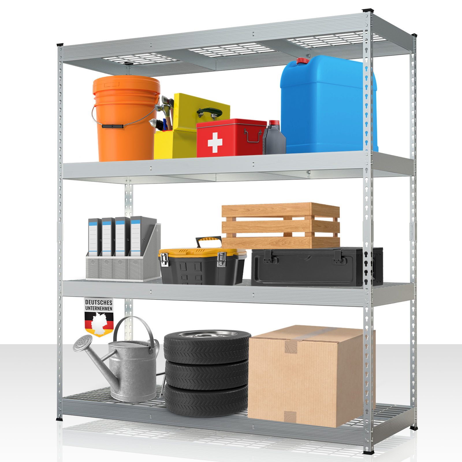 Floordirekt Schwerlastregal Yukon Rivet aus Stahl, belastbar bis zu 1400 kg, Werkzeuglose Montage, Verschiedene Größen & Farben 1-tlg., Witterungsbeständig, In- & Outdoor, höhenverstellbare Gitterböden