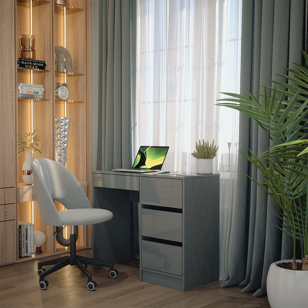 Vicco Schreibtisch Sherry, Grau Hochglanz, 90 x 40 cm mit Schubladen günstig online kaufen