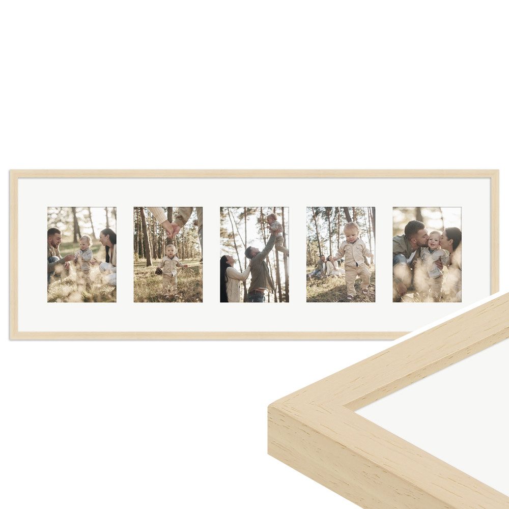 WANDStyle Galerierahmen G950 30x90 cm, für 5 Bilder, im Format 13x18 cm, aus Massivholz in der Farbe Natur