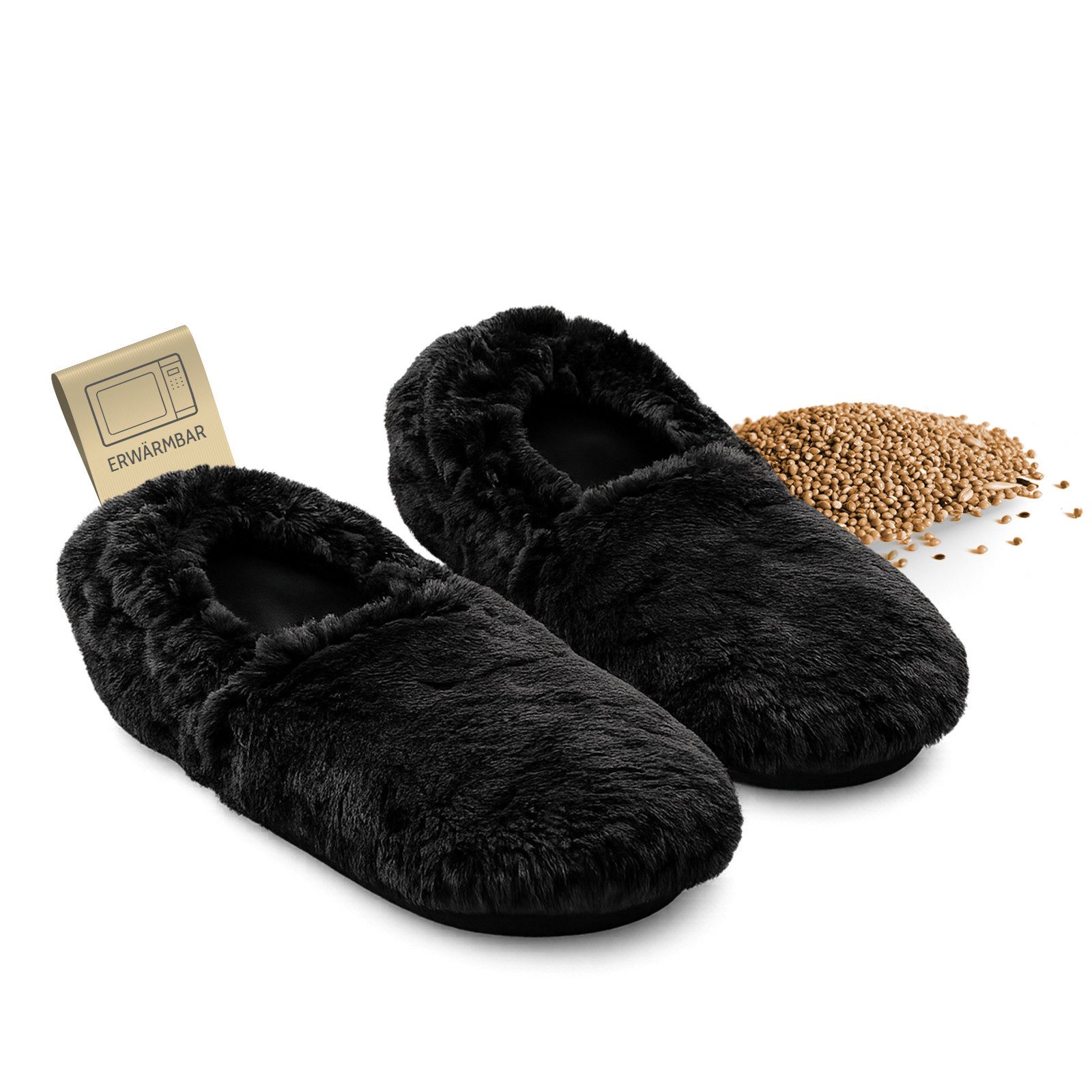 Habibi Plush Habibi Wärmeschuhe schwarz Gr L (41-45) Microwelle/Ofen Hüttenschuhe (1 Paar Wärme-Hausschuhe, 1 Paar Wärmeschuhe)