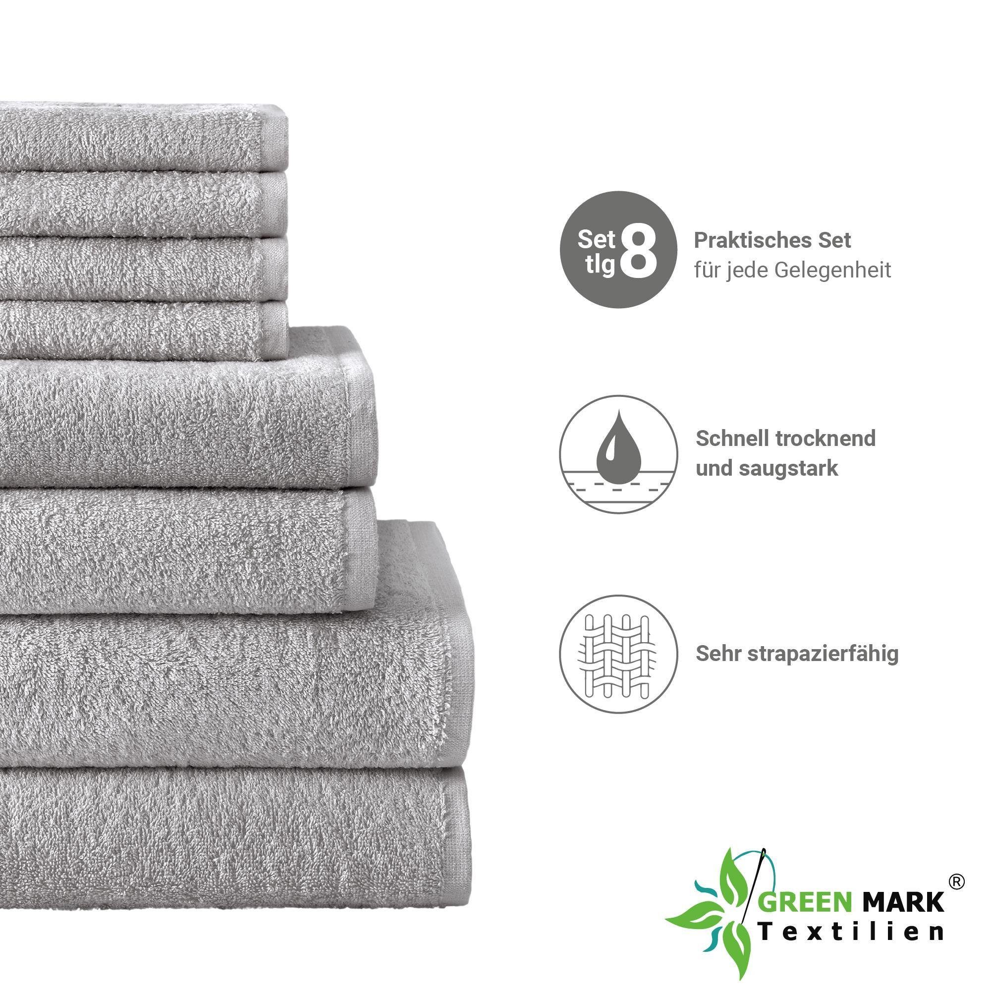 4X 100% NatureMark 2X grau 2X Baumwolle, Silber Handtuch Gästetücher, (8-tlg), Frottier Set, Duschtücher, Set Handtuch Handtücher, 8er