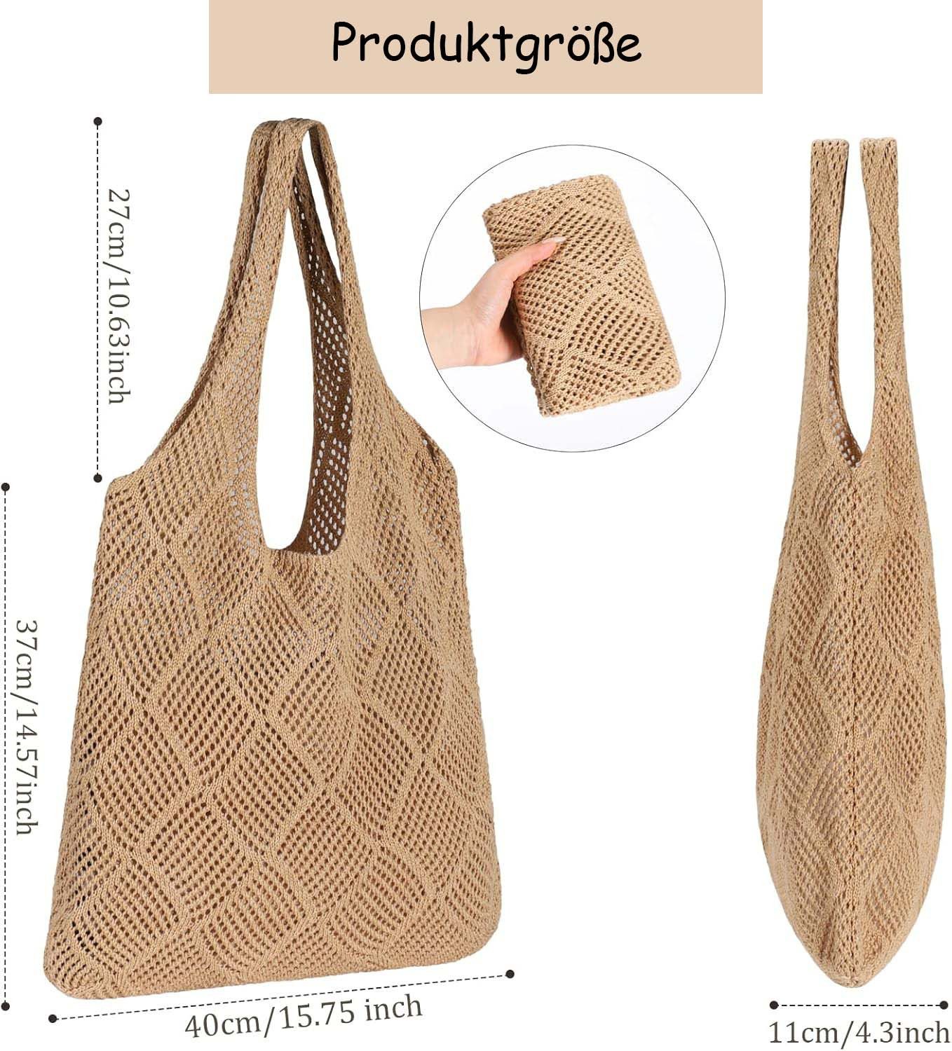 nsihing Schultertasche Damen Häkeltasche für den Sommer, Umhängetasche Netz-Stricktasche