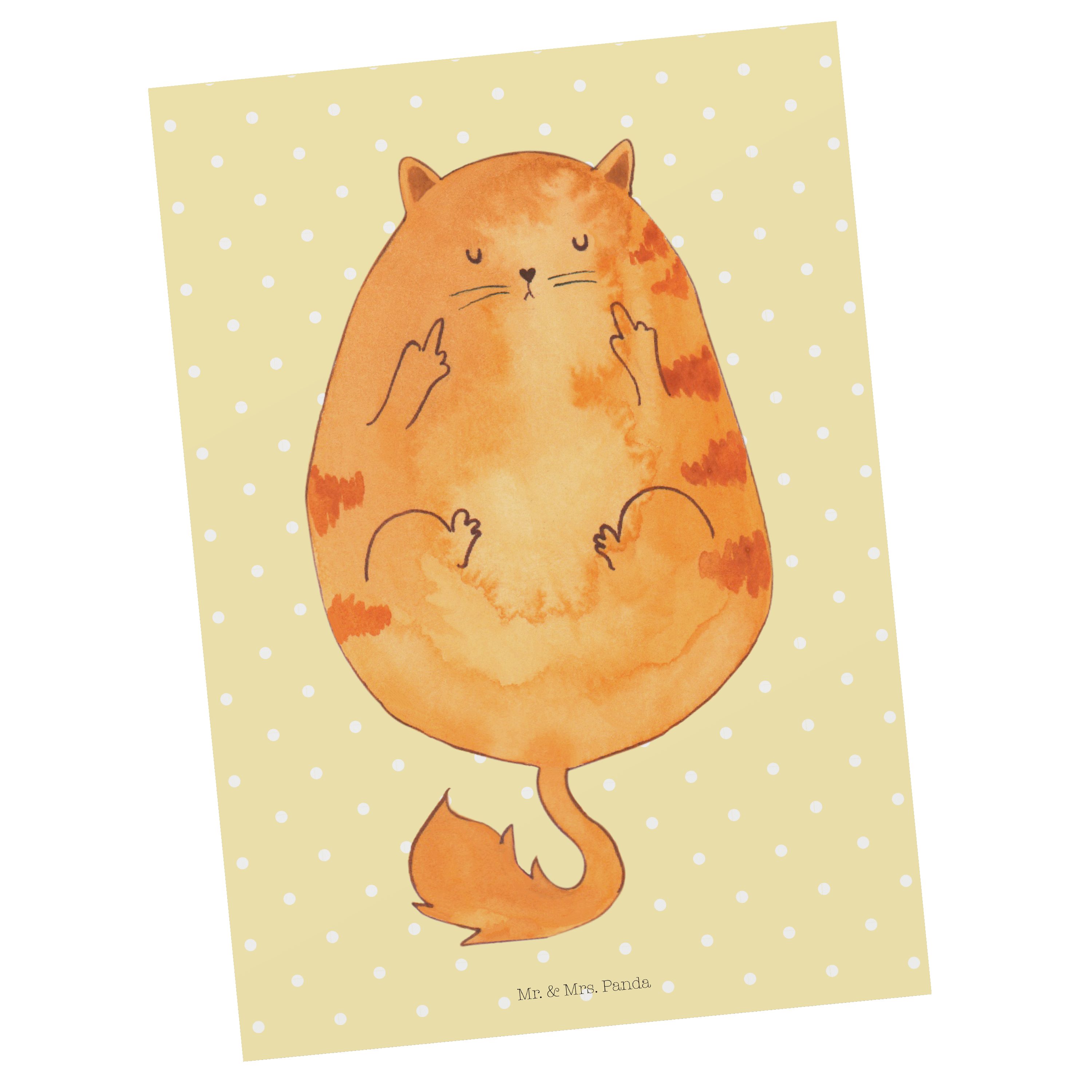 Mr. & Mrs. Panda Postkarte Katze Mittelfinger - Gelb Pastell - Geschenk, Einladungskarte, Ansich