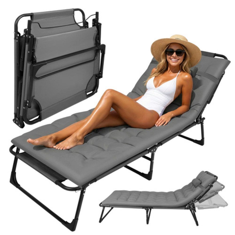 Trizand Gartenliege Klappbare Gartenliege Strandbett, Spar-Set, 1 St., 4 Einstellpositionen, Die robuste 4-Bein-Konstruktion aus Eisen trägt bis zu 120 kg